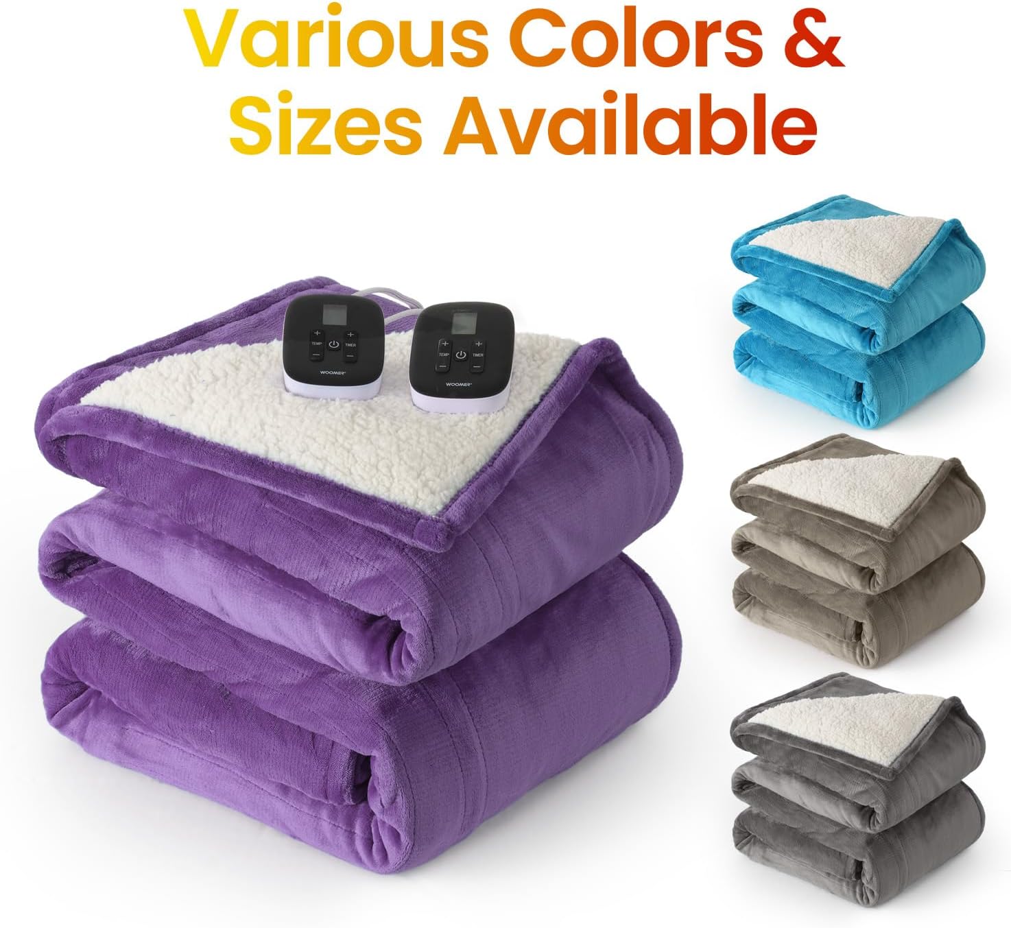 WOOMER Electric Heated Blanket Queen Size, Soft Flannel Fast Heating Blanket with Multi-Color Option, 84"x 90", 10 Heating Levels & 0.5-12H Auto Off, Over-Heat Protection - Image 7