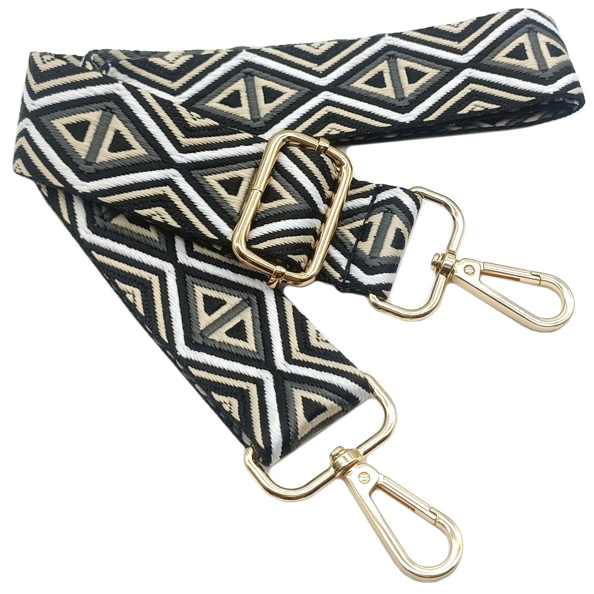 Keriocusi Women's Beige-Black 1217 Adjustable Shoulder Strap For Bags, Beige Black, Bag Straps For Changing, Bag Strap Wide With Carabiner Gold, 80-130 Cm Carry Strap, Bag For Shoulder Strap, Handbag, 3.8 Cm, 1217
