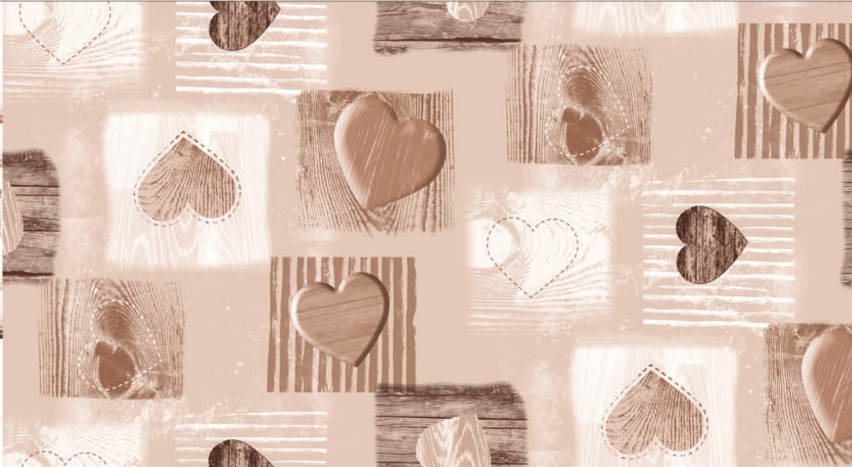 Thefabrictrade Beige Wipe Clean Pvc Tablecloth Vinyl Oilcloth Kitchen Table Cover Protector - Wooden Hearts (150 X 140Cm)