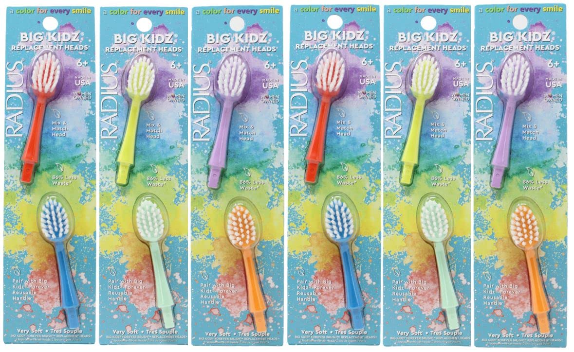 RADIUS Big Kidz Forever - Cabezales de repuesto para niños, de 6 años en adelante, sin BPA, ADA, aceptados para cultivar dientes y encías, 2 cabezas, extra suaves
