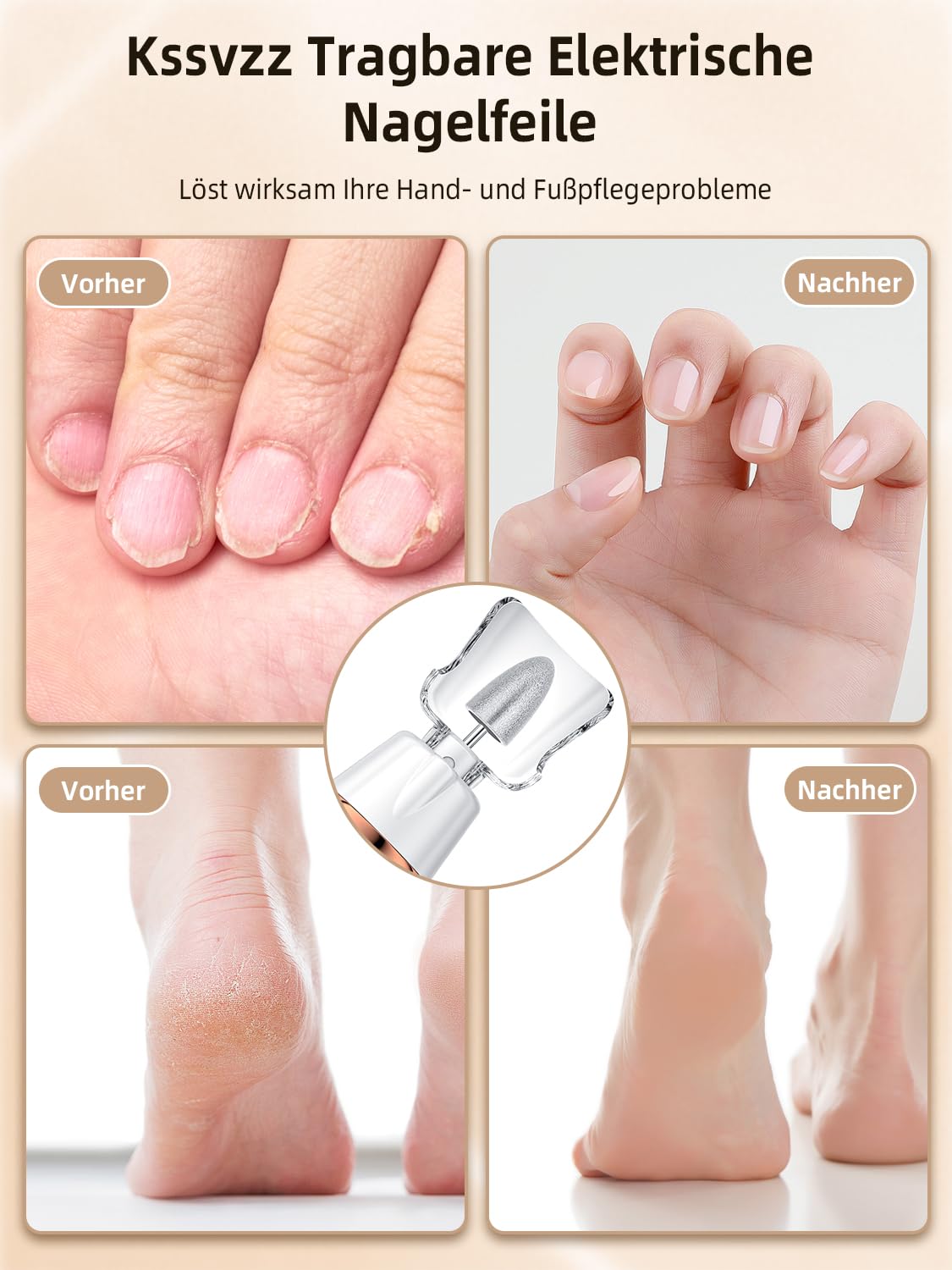 Nagelfräser Kabellos - 11 in 1 Tragbar Maniküre Set mit 10 Geschwindigkeiten und LED Licht, Pediküre Set Fußpflege Elektrisch, USB Wiederaufladbare Elektrische Nagelfeile für Gelnägel, Acrylnägel