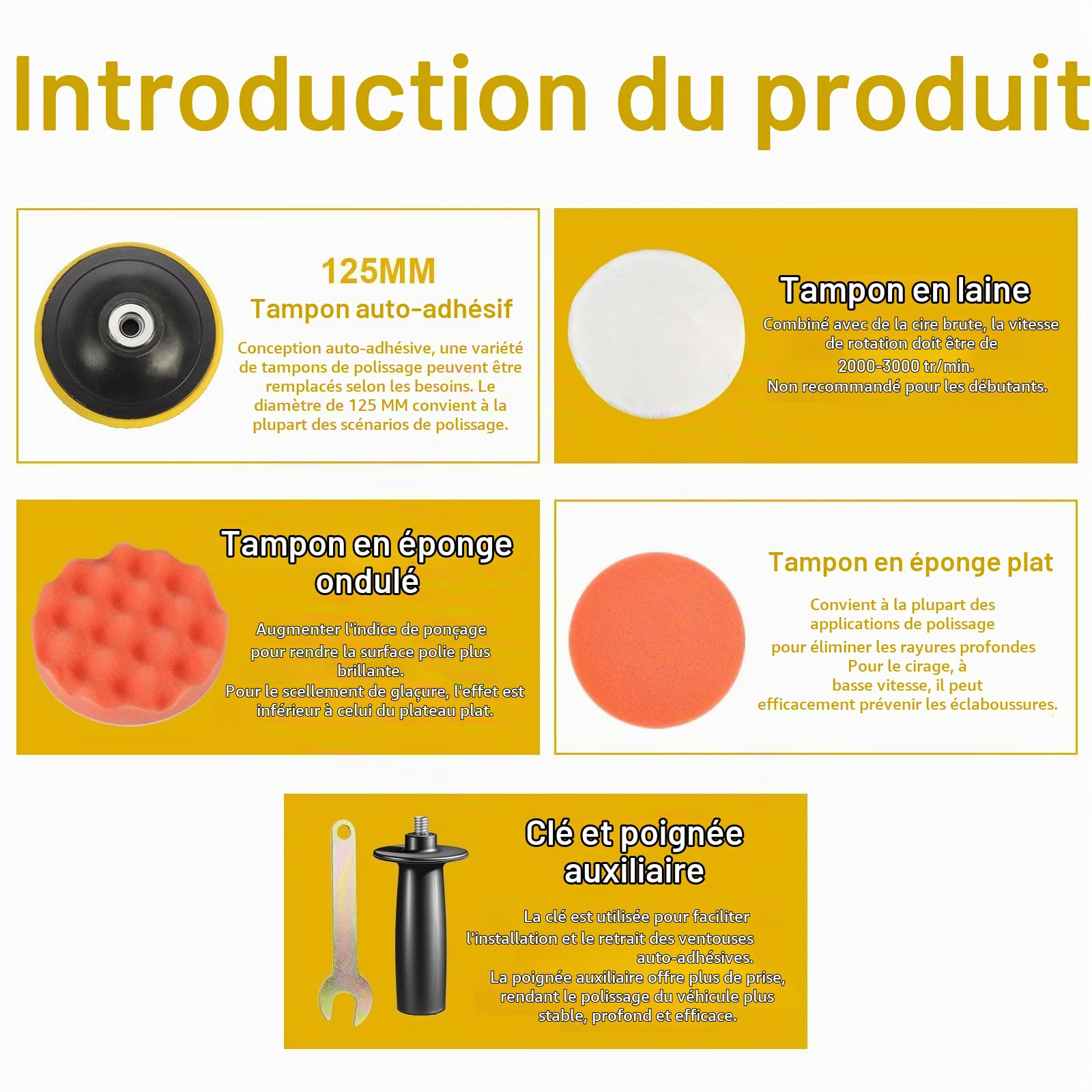 Kit de polissage et de cirage pour voiture de 700 watts avec 6 vitesses variables et 12 accessoires, idéal pour le detailing, le polissage, le cirage et l'élimination des rayures