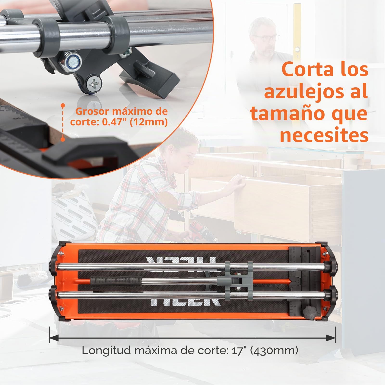TILER Cortador de Azulejos Manual 430 mm, Máquina Profesional con Rueda de Carburo de Tungsteno, Preciso para Cerámica y Porcelanato, DIY y Profesionales