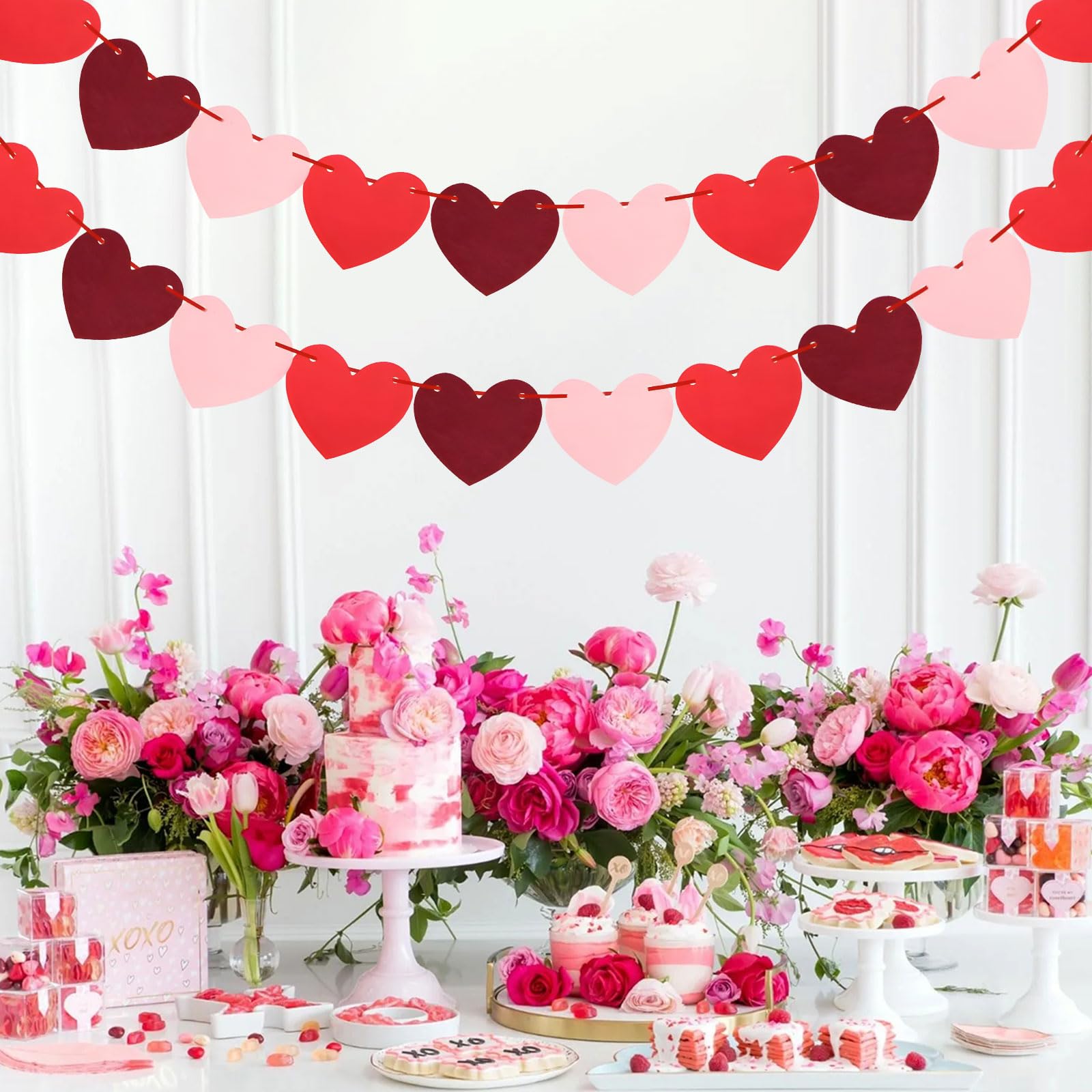 Valentines Bunting, Valentines Day Decoration Banner, Red and Pink Heart Shape Hanging Decoration - Image 4