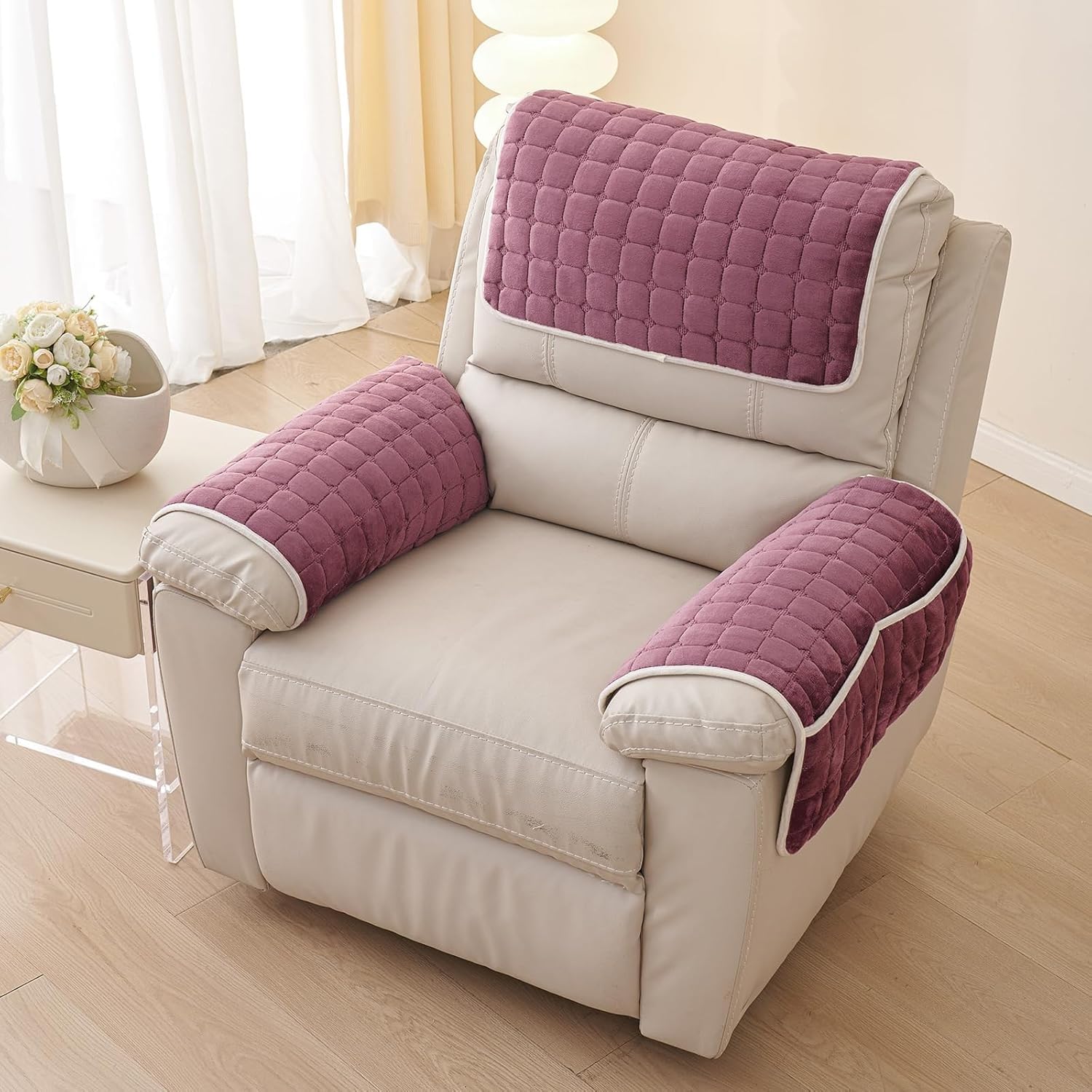 Recliner Armrest Loveseat Sofa Leather Reclining Chair Arm Headrest Cover Black White, Waterproof Washable Soft Boho Small, No with Pocket, From Cats Dogs, Outdoor, Sectional 2(1977,Sofa Arm Cover 2 s