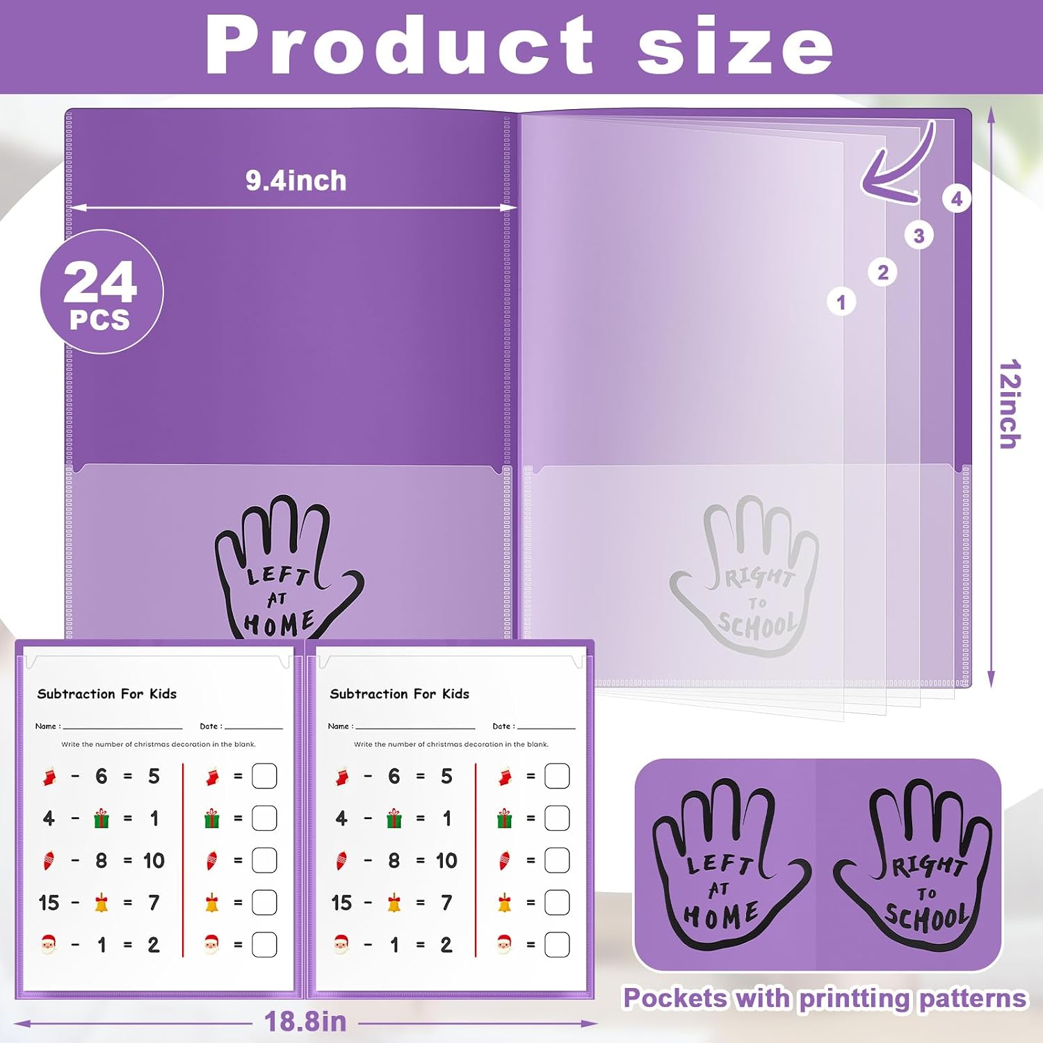 Henoyso 24 Pcs Plastic Take Home Folders with 4 Clear Front Pockets, Purple image 2