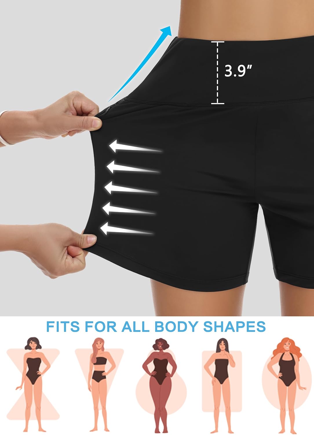 Womens' 5" Swim Shorts Tummy Control Quick Dry Swimsuit Bottom High Waist Loose Fitting with Zipper Pocket Liner UPF50+ - Image 3