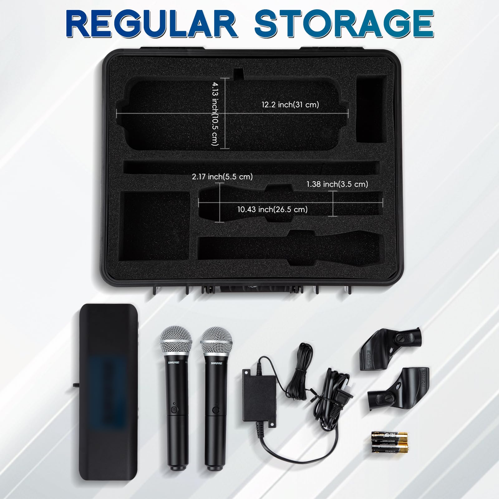 Custodia per microfono wireless, custodia rigida in schiuma per il trasporto del microfono, con schiuma personalizzabile, compatibile con Sennheiser, Shure, Audio Technica, Nady, VocoPro, ricevitori,