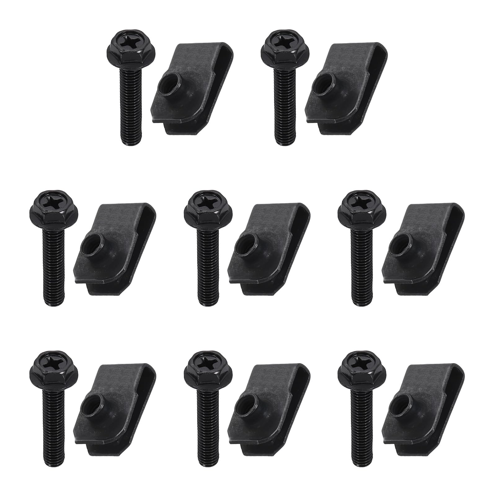 PATIKIL U-Style Clip-On Nut, 8 Pcs M5-0.8 Regular Bolts & Extruded U-Nut U-Type Fasteners Hardware Nuts Manganese Steel for Automotive Metal Cars Motorcycles, Black