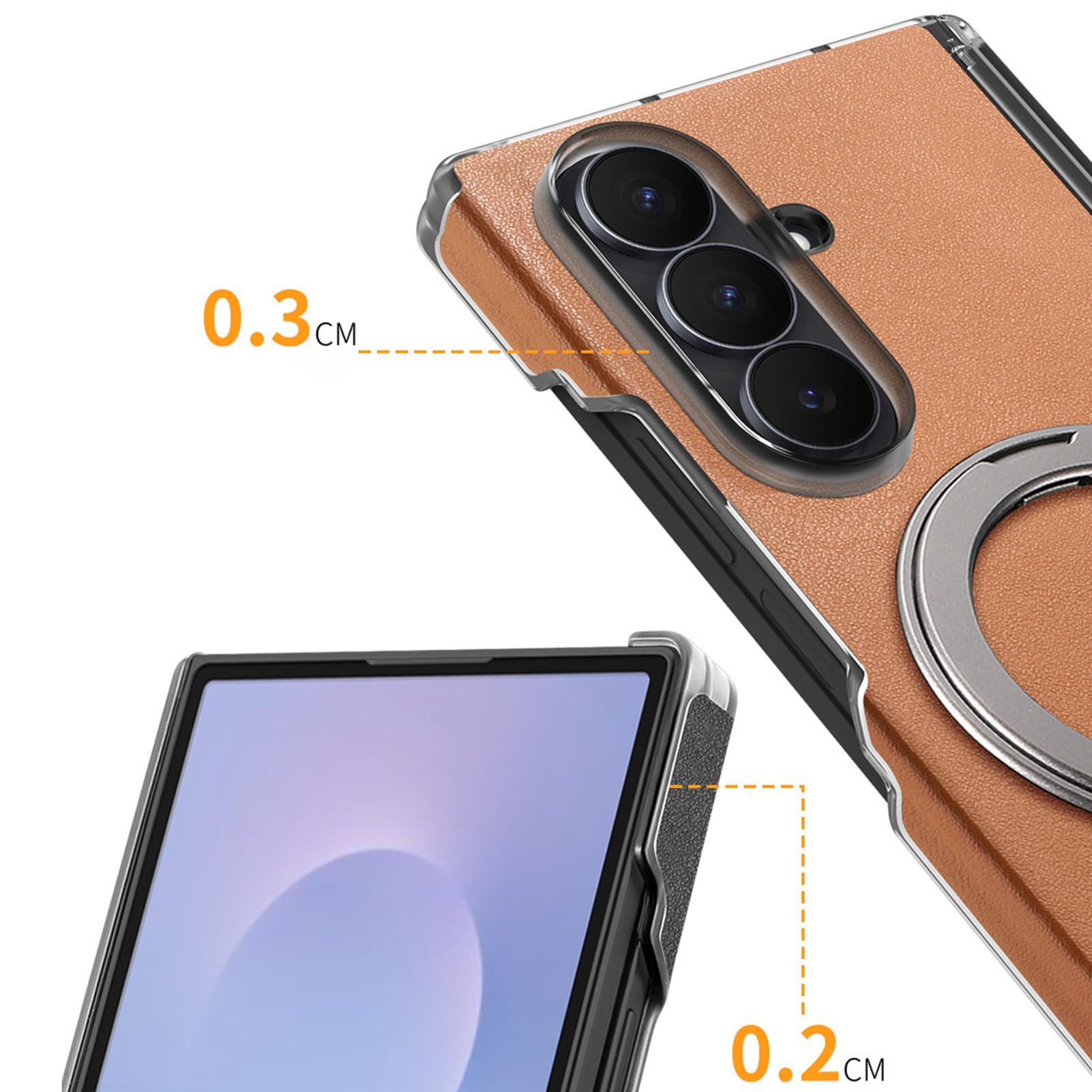 Skórzane etui do Samsung Galaxy Z Fold 7, cienkie etui ochronne na zawiasy, uchwyt pierścieniowy, obsługuje magnetyczne, biznesowe etui ochronne, fioletowe, składane 7