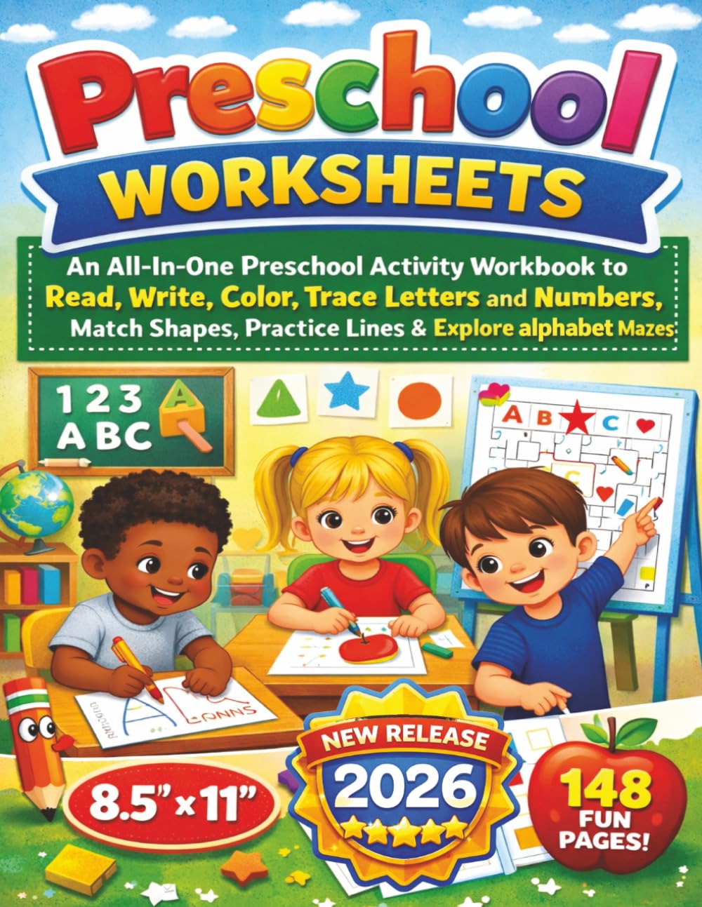 Preschool Worksheets: A Complete Preschool Learning Workbook with Reading, Writing, Letter and Number Tracing, Coloring, Shape Matching, Line ... Alphabet Mazes for Early Skill Development...