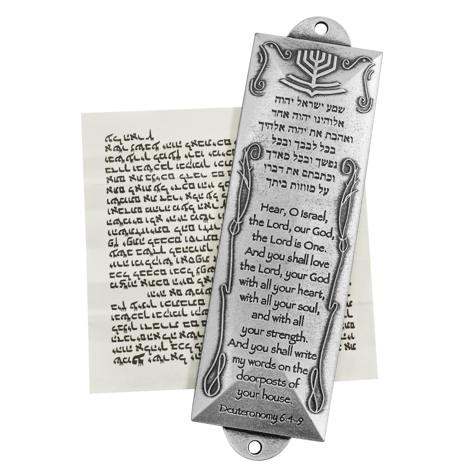 MrMrKura Blessing Mezuzah for Door, Alloy Mezuzah with Scroll for Door, English Mezuzah Case with Non-Kosher Mezuzah Scroll for Jewish Gifts/Jewish Decor, Christmas, New Year, Easter (Silver)