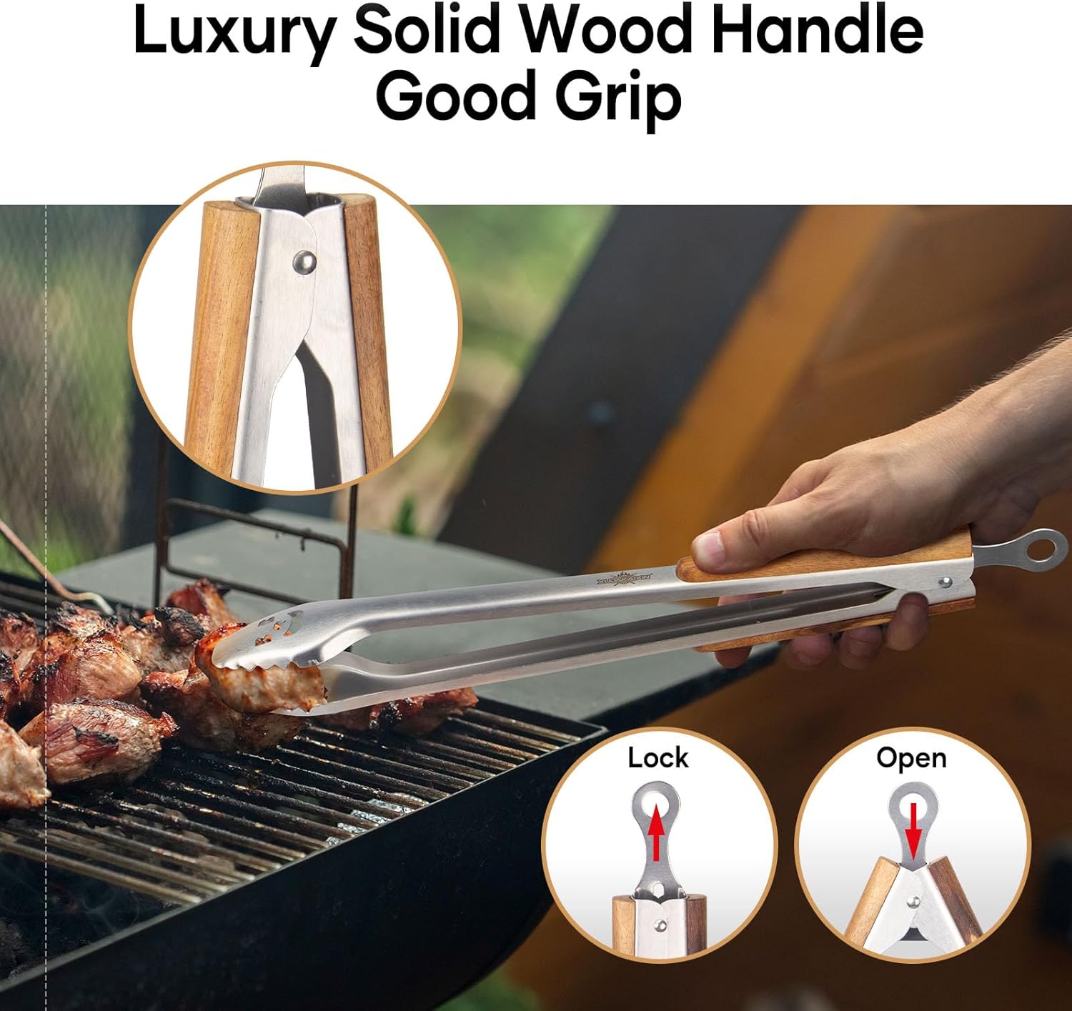 25-Inch Very Long Stainless Steel BBQ Tongs with Extended Luxurious Acacia Handle – Durable and Easy-to-Clean Grilling Tool for Cooking, Kitchen Use, and Outdoor Barbecues