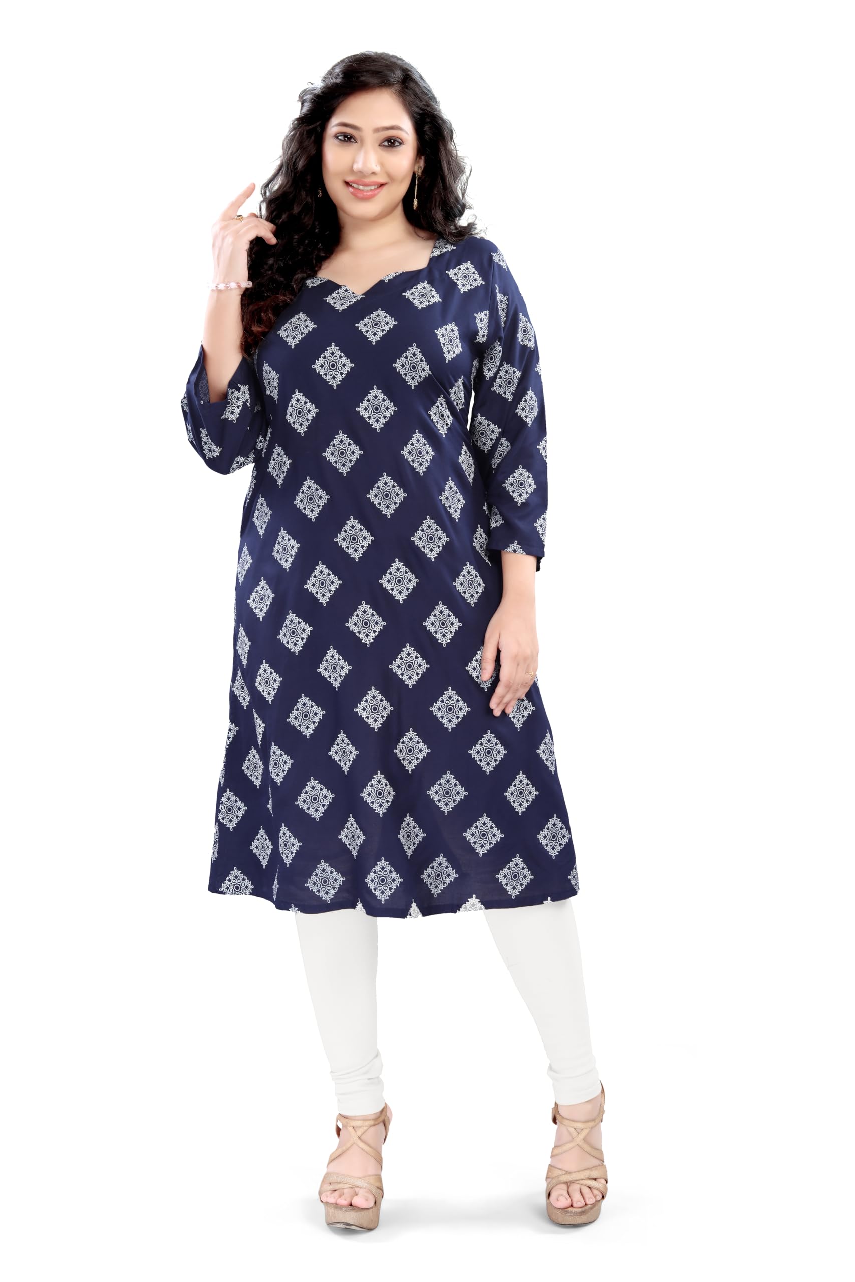 Floral Printed Rayon Kurti | Side Pocket | 3/4 Sleeves | Regular Fit | Casual, Office L, XL, XXL-image-42