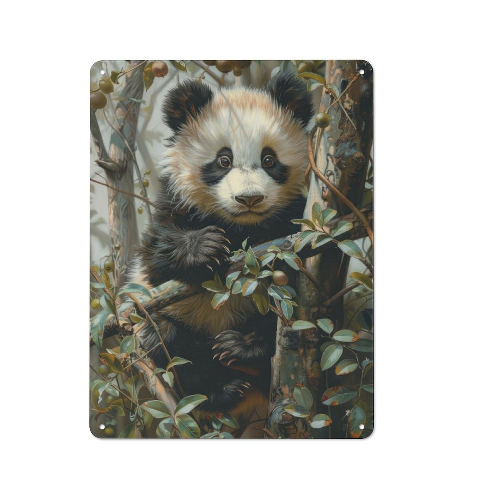 Panda in Blossom Rustic Metal Sign 40x30cm, Barn Style Farmhouse Wall Decor for Kitchen, Cottage, Porch Or Garden Room