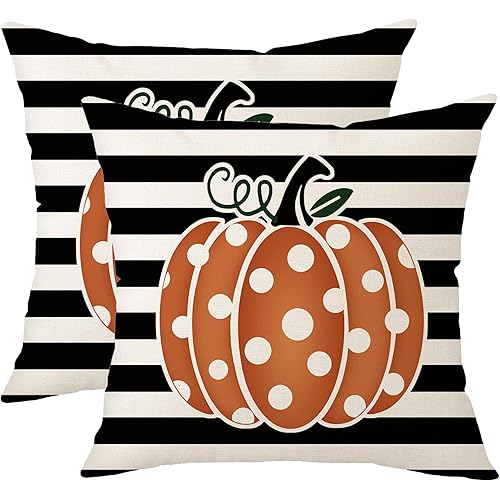 Aitukang Halloween Fall Pillow Covers 18x18 Polka Dots Pumpkin Striped Decorative Throw Pillowcase Autumn Thanksgiving Cushion Case for Home Couch Sofa Farmhouse Decorative