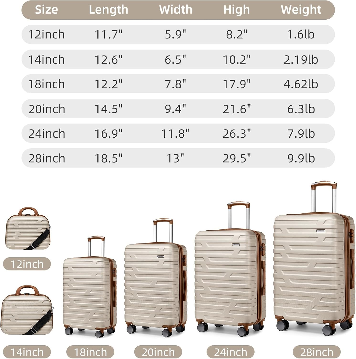 LARVENDER Luggage Sets for Women 6 Piece Hardside Expandable Suitcases with Wheels TSA Lock, Lightweight Travel Carry On Suitcase Set with Two Cosmetic Cases, White Brown