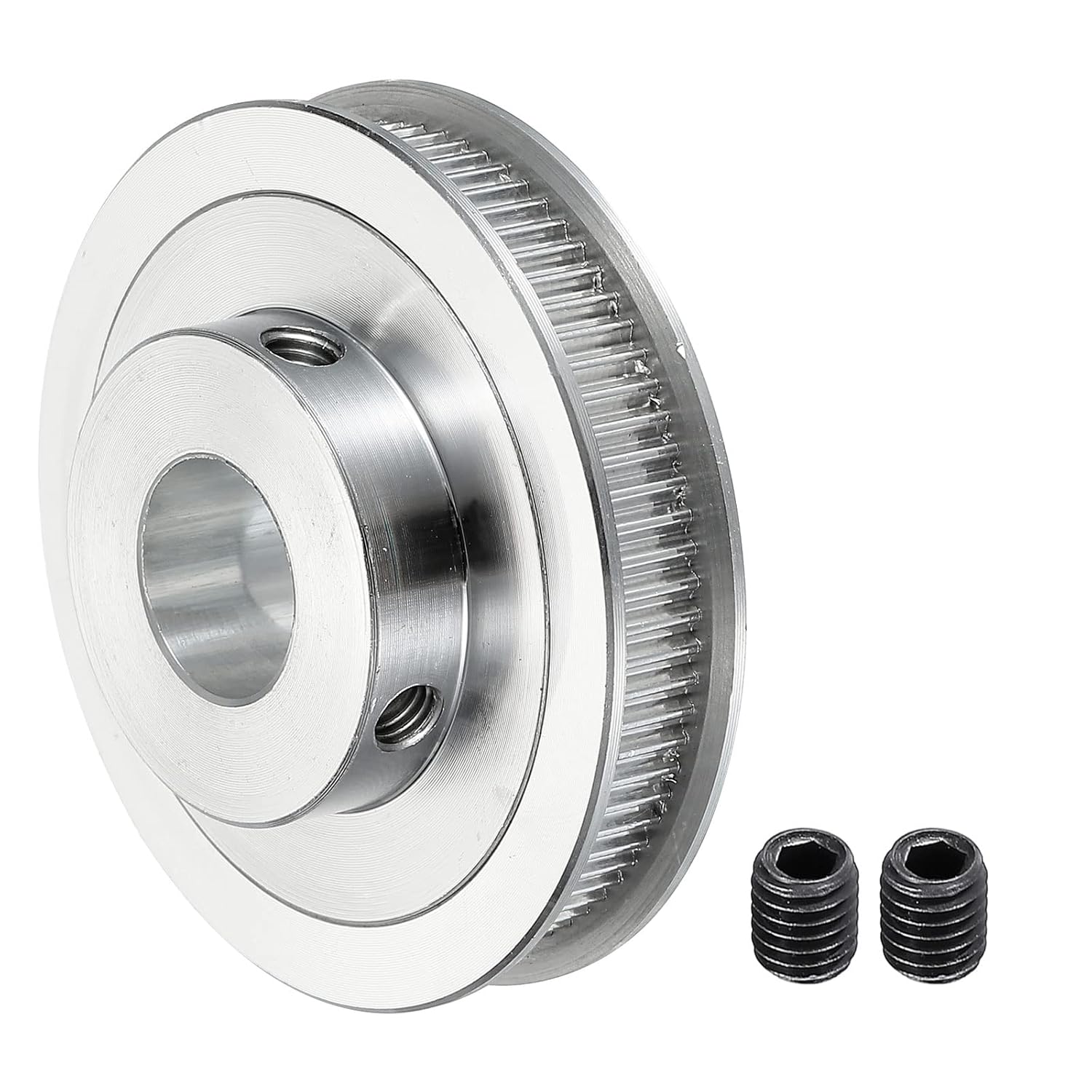 MECCANIXITY 80 Teeth 16mm Bore Timing Pulley, Aluminium Synchronous Wheel Silver with M5 Screw for 3D Printer Belt, CNC Machine