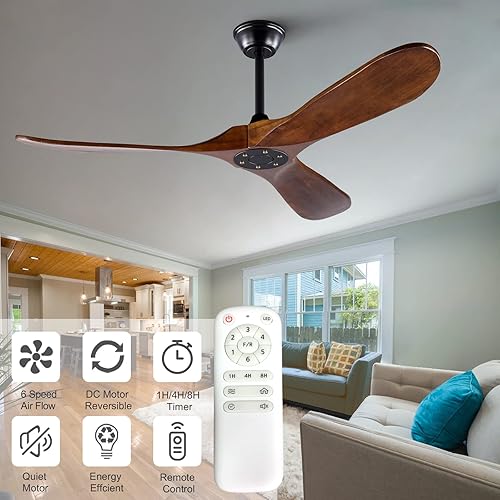 Miniatura 5 de KBZZ Ventilador de techo de 36 pulgadas sin luz con control remoto, ventiladores de techo de madera sin luces, 6 velocidades, motor CC reversible,