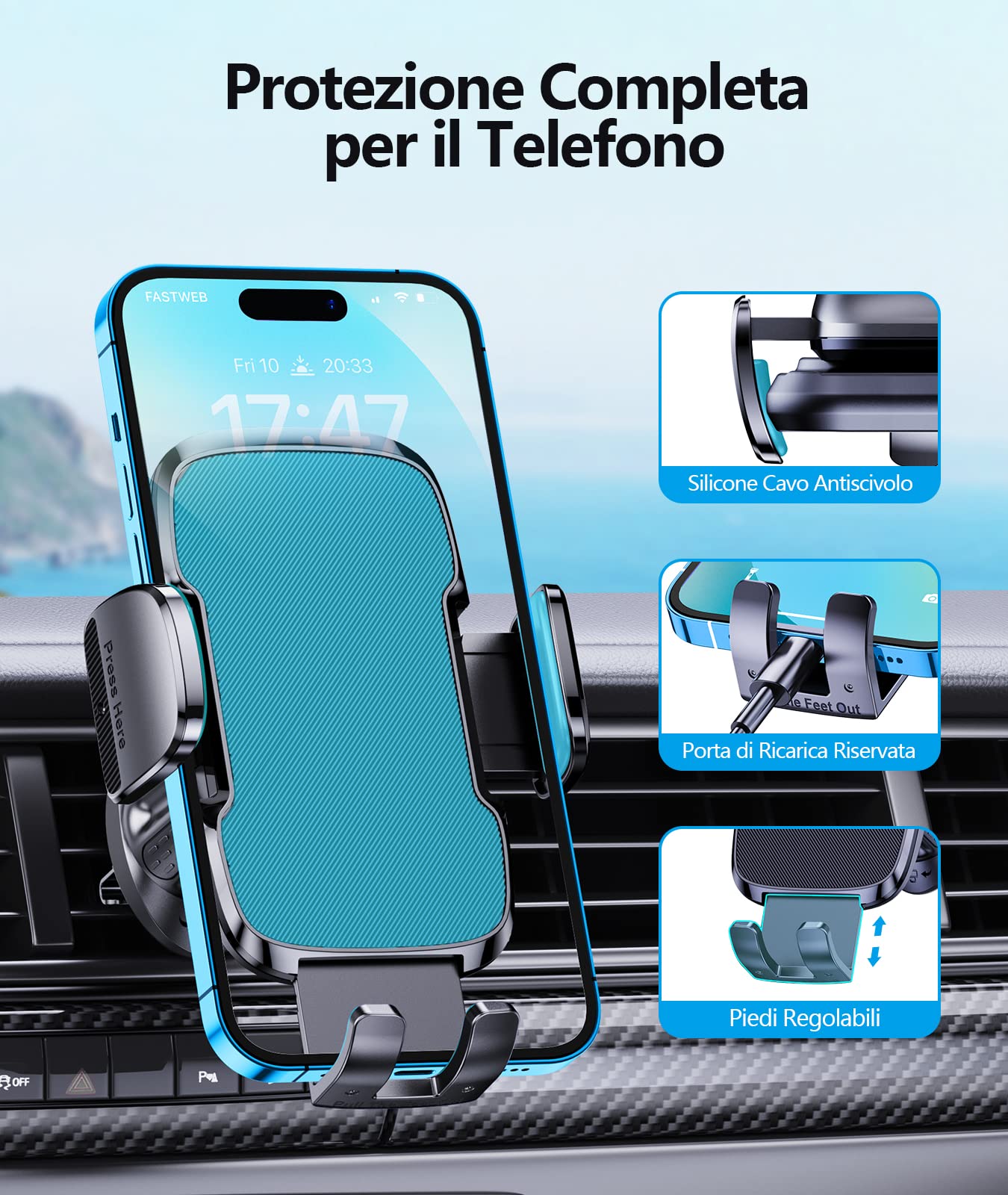 Glangeh Porta Cellulare Auto, [2025 Upgrated Clip] Supporto Telefono Auto per Presa D'aria Dell'Auto, 360°di Rotazione Supporti Interni per Auto Universale Compatibile con iPhone/Galaxy