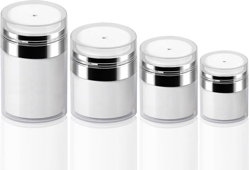 Mluchee Kit com 4 Frascos Cosméticos Recarregáveis com Bomba Airless, 15 mL, 30 mL, 50 mL e 105 mL