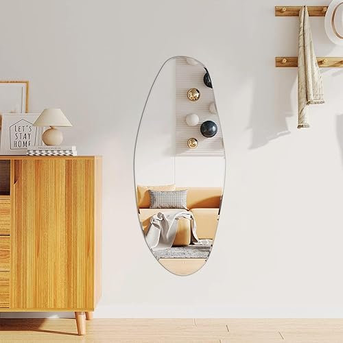Miniatura 6 de Espejo irregular para pared, grande de 43 x 16 pulgadas, espejo asimétrico de forma irregular sin marco para sala de estar, baño, dormitorio,