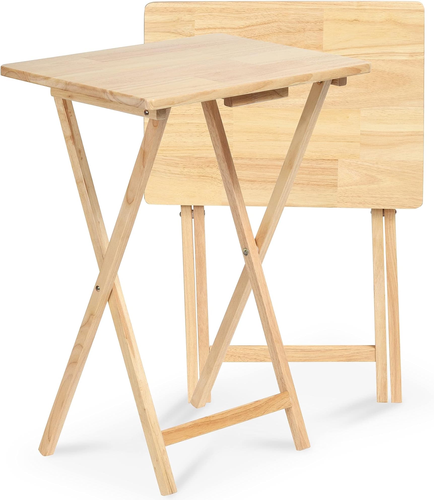 – PJ Wood Side Table 2 Set 100% Wood, TV Tray Table, Folding Tables, Snack Table, Coffee Table, Table for Small Space, Living Room, Wood Frame, Natural Color