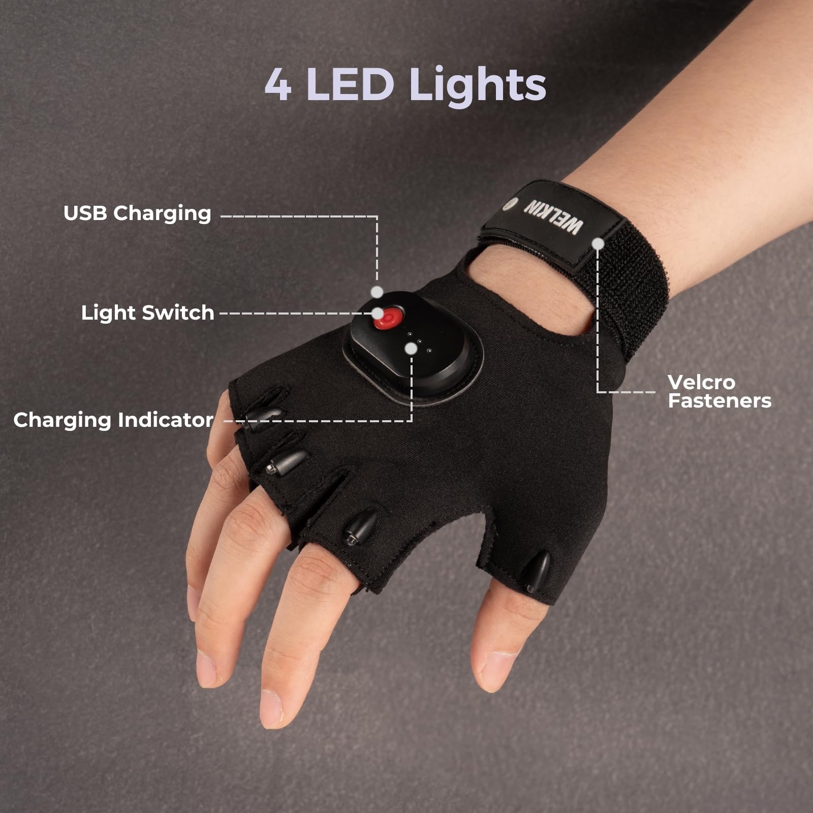 WELKIN Bright LED Flashlight Gloves, Rechargeable Finger Lights - Image 3