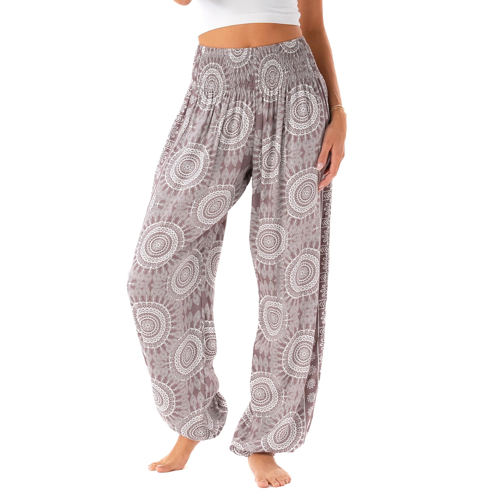 Lotus and Luna Women's Harem Pants Thai Pants for Beach &amp; Lounge High Waisted Flowy Boho Pants Genie Pants Yoga Pants