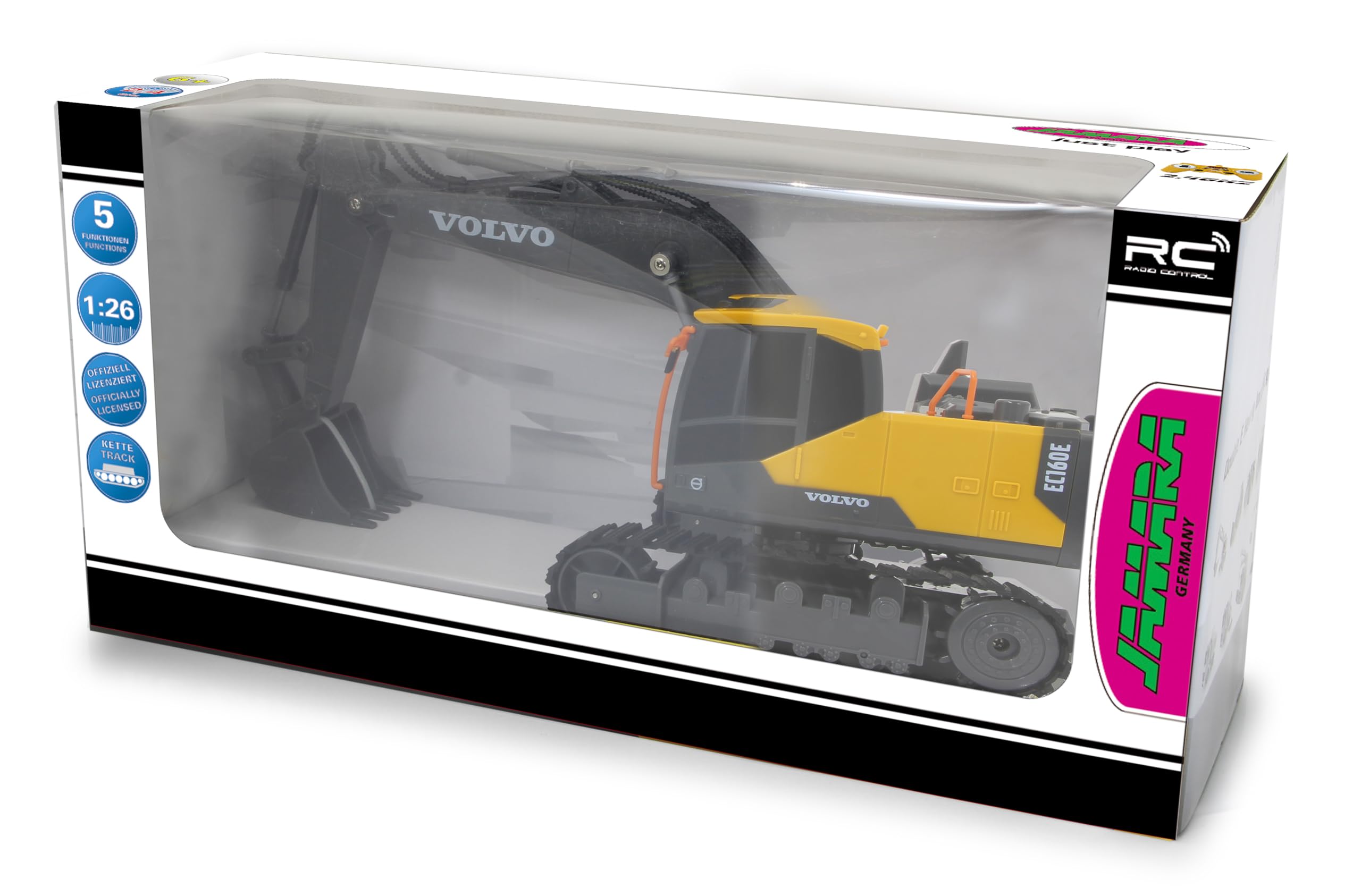 JAMARA Pelleteuse Volvo EC160E 1:26 2,4 GHz - 2,4 GHz - 2,4 GHz pour multijoueur, Licence Officielle, entraînement à chenilles, télécommandée