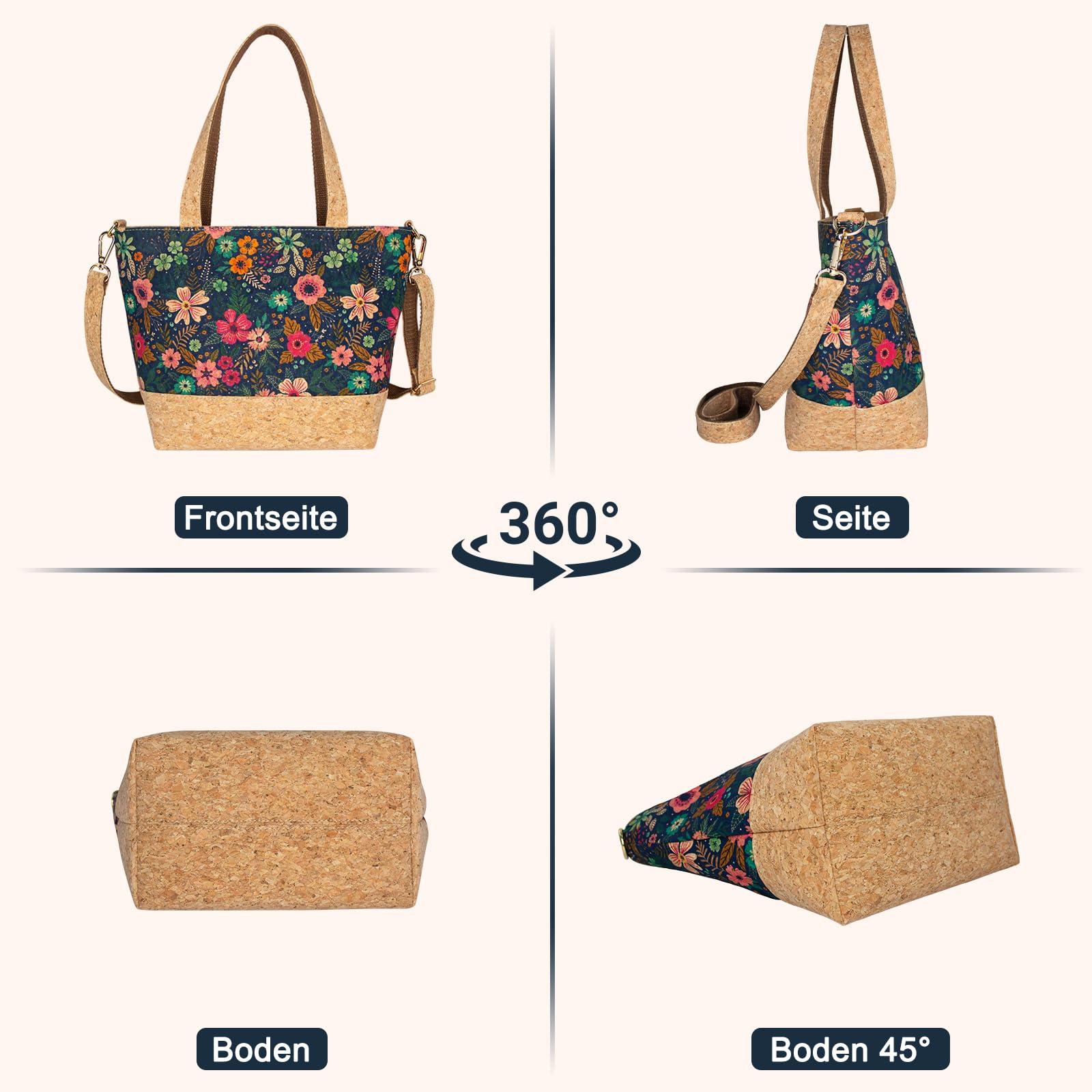 boshiho Bolso bandolera de corcho Crossbody Piel Vegana Sostenible Mujer Bolso de mano Monedero de Corcho Accesorios de Viaje Billetera de Viaje