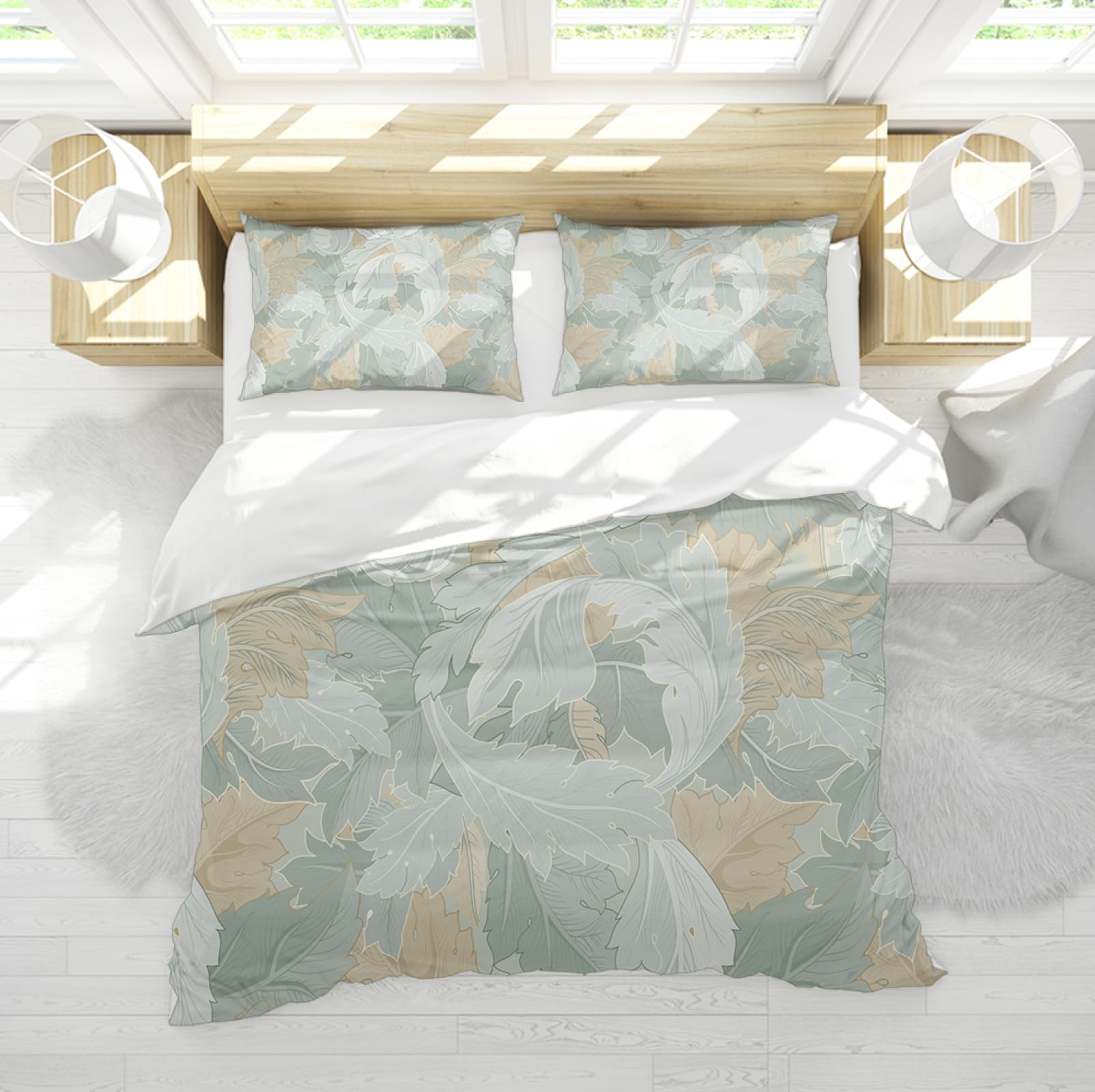 MOKOSAISE Country Style Duvet Cover Set 3 Pieces Vintage Botanical Acanthus Leaves Pattern Cozy Bedding Set with 2 Pillow Shams Zipper & 4 Ties Single