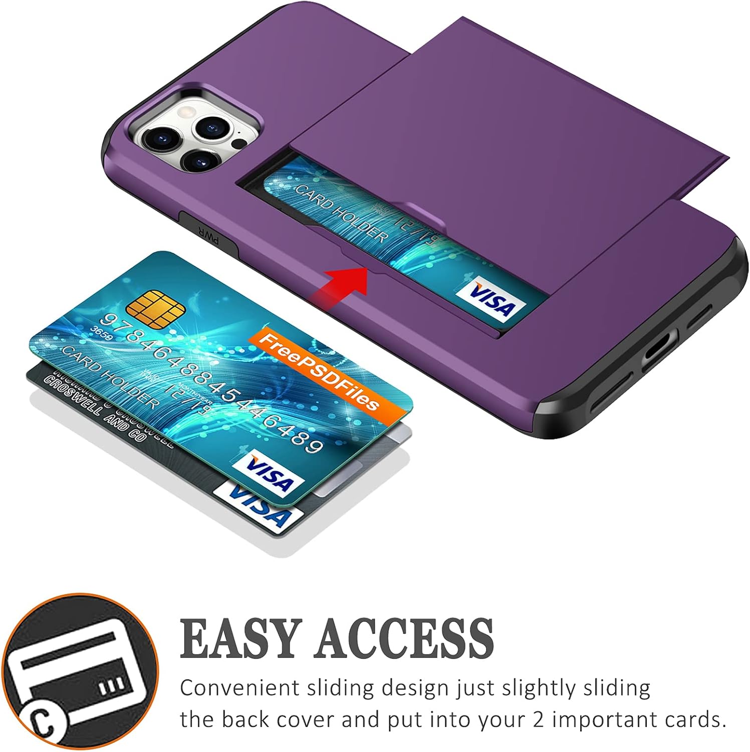 SAMONPOW Compatible with iPhone 13 Pro Max Case with Card Holder Dual Layer Wallet Case Heavy Duty Protection Shockproof Case for Women Men Anti-Scratch Case for iPhone 13 Pro Max 6.7 inch Purple