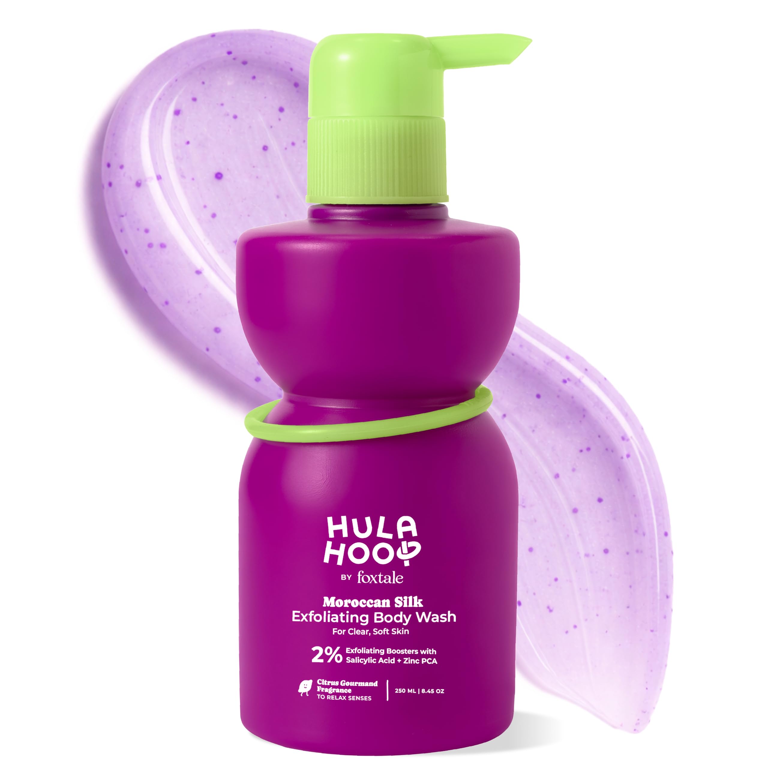 Hula Hoop Exfoliating Body Wash by Foxtale | 2% Salicylic Acid + Zinc PCA | Reduces Body Acne, Strawberry Legs & Tan | Exfoliates & Moisturizes to Reveal Smooth & Bump-free Skin | 250ml