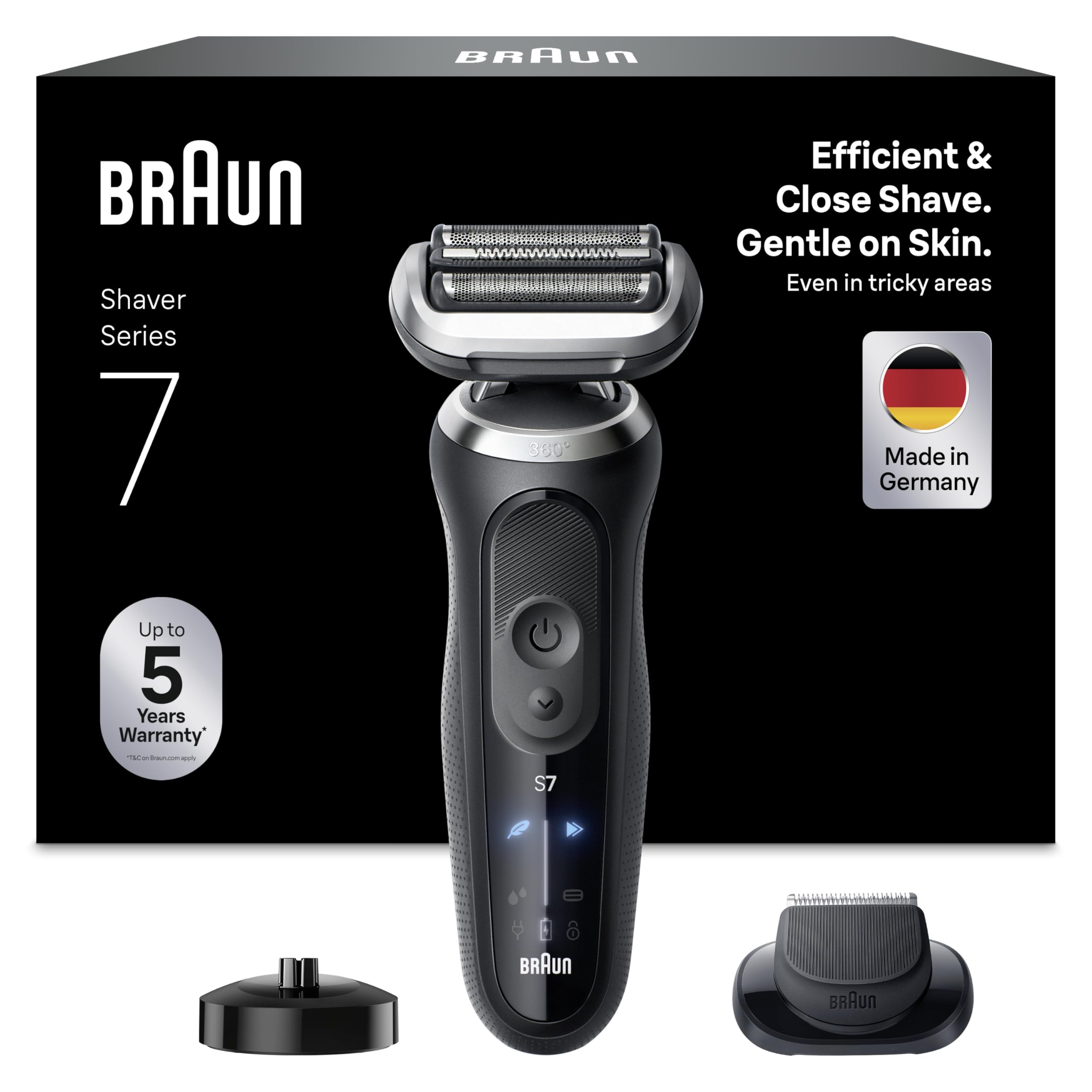 Braun Series 7 Afeitadora Eléctrica Hombre, 72-N4200S, Negro - Máquina de Afeitar Resistente al Agua, 3 Modos, Recargable, 60 Min de Uso, Recortadora de Precisión, Base de Carga, Estuche de Viaje