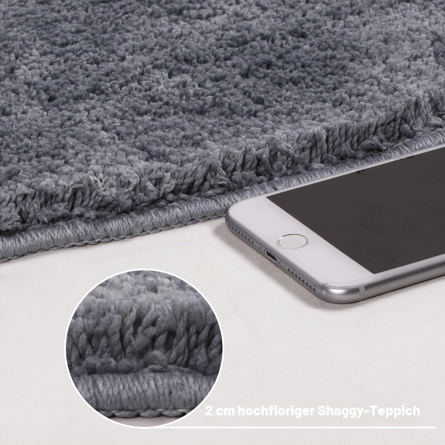 Seavish Cozy Shag Badezimmerteppich, rutschfeste Mikrofaser, weich, saugfähig, Meeresblau Curved 45x143cm grau