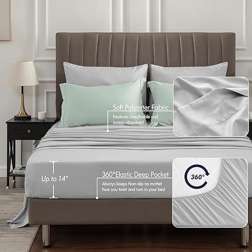 Miniatura 6 de BEDELITE Juego de edredón individual de 5 piezas en una bolsa, juego de cama reversible de microfibra suave verde salvia con edredones, sábanas,