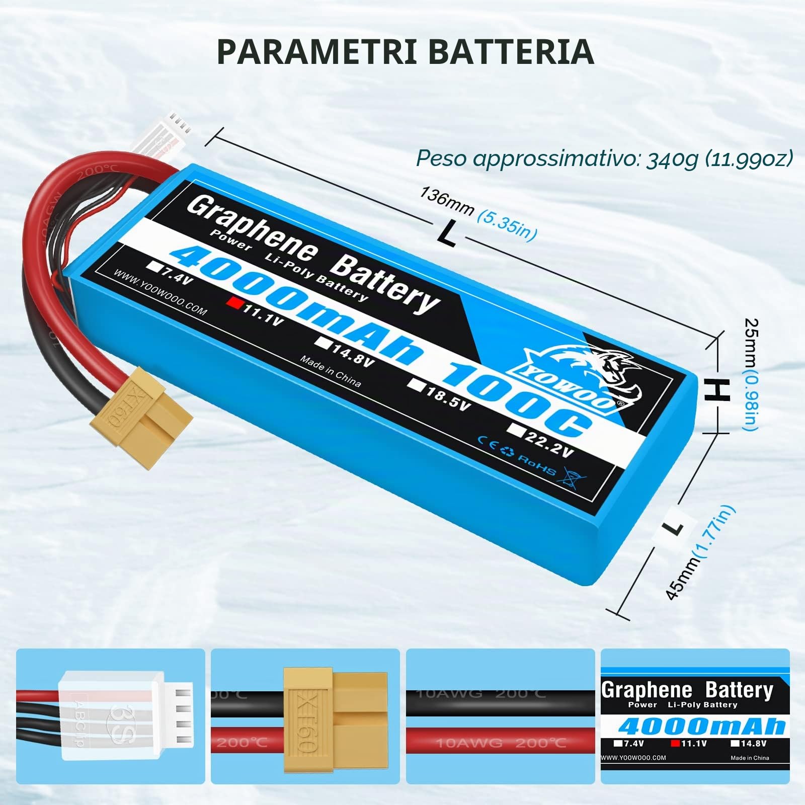 Yowoo 2 Pack 3S Batteria Lipo 4000mAh 100C 11,1V Grafene Batteria con Connectore spina XT60 per RC Elicottero Aereo Auto Barca Camion Barca (EC3 / Deans/Trx/Tamiya)