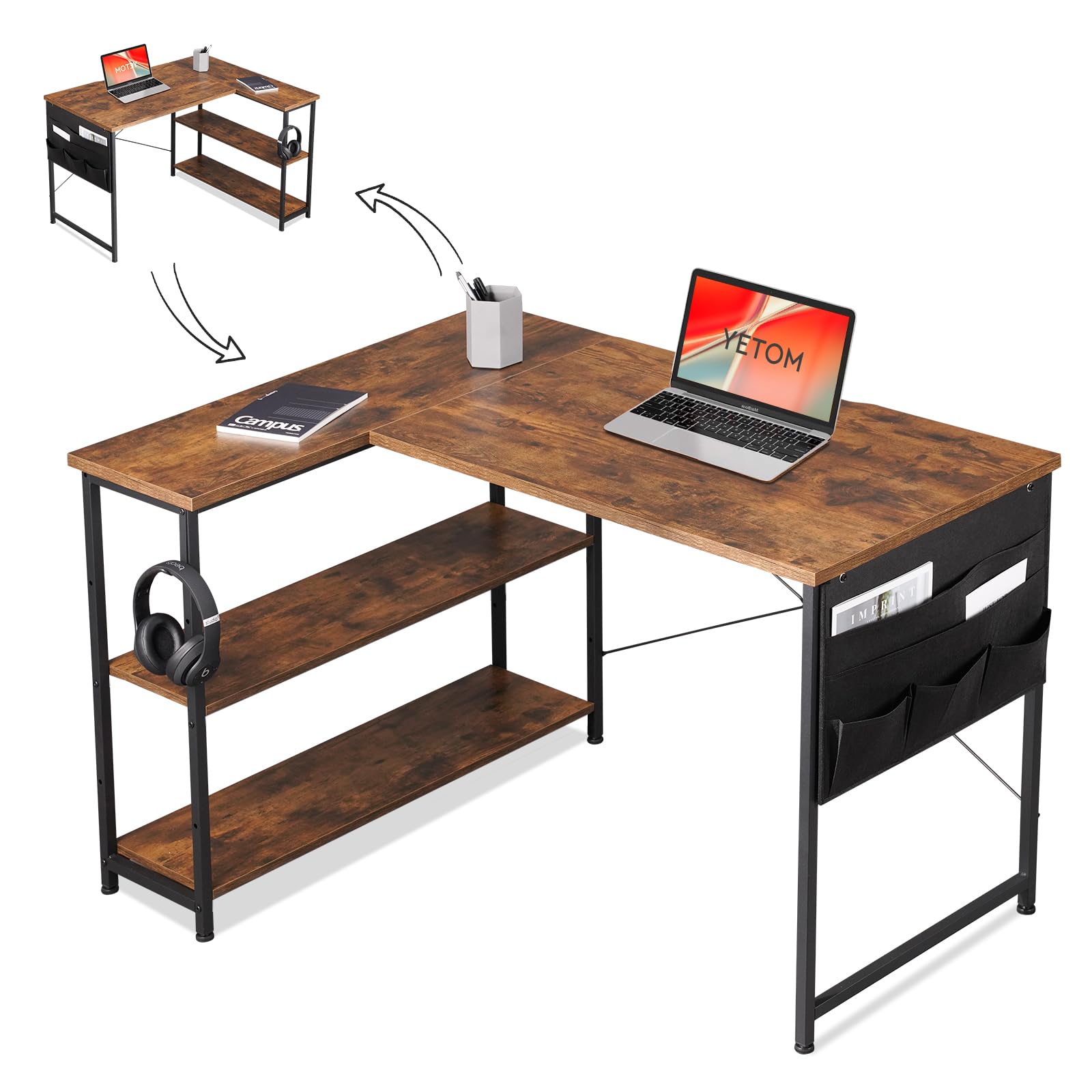 Amazon.co.jp: YeTom パソコンデスク pcデスク 右棚左棚 桌子 幅107cm