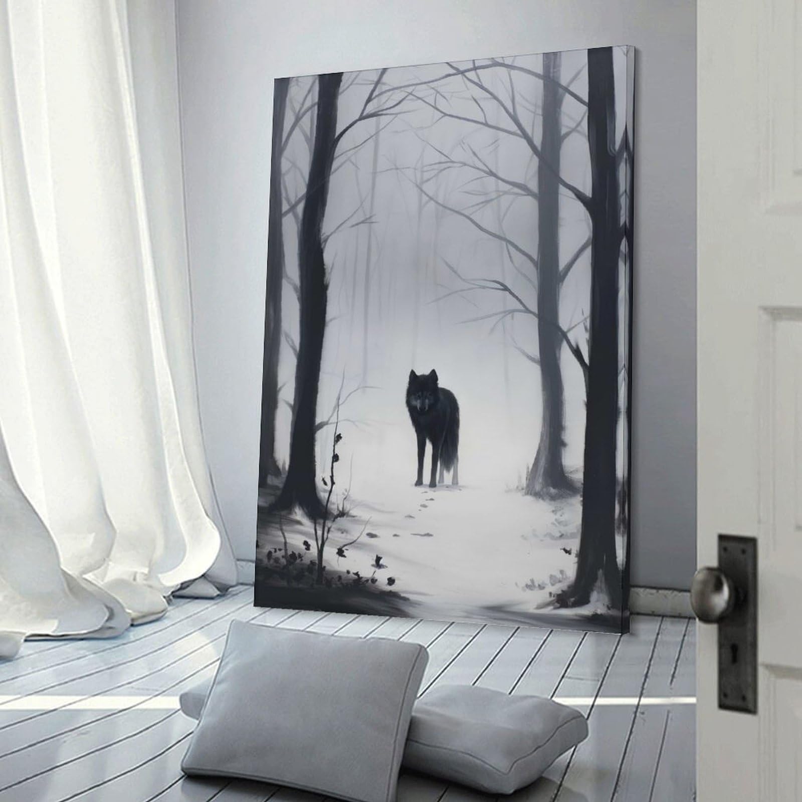 Junmoney Frame-Style-6 Frosty Forest Guardian Wall Picture Print 20X30inch(50X75cm), For Lounge Decor, Offices Or Entryway Styling, A Flexible Wall Accent For Shared Spaces