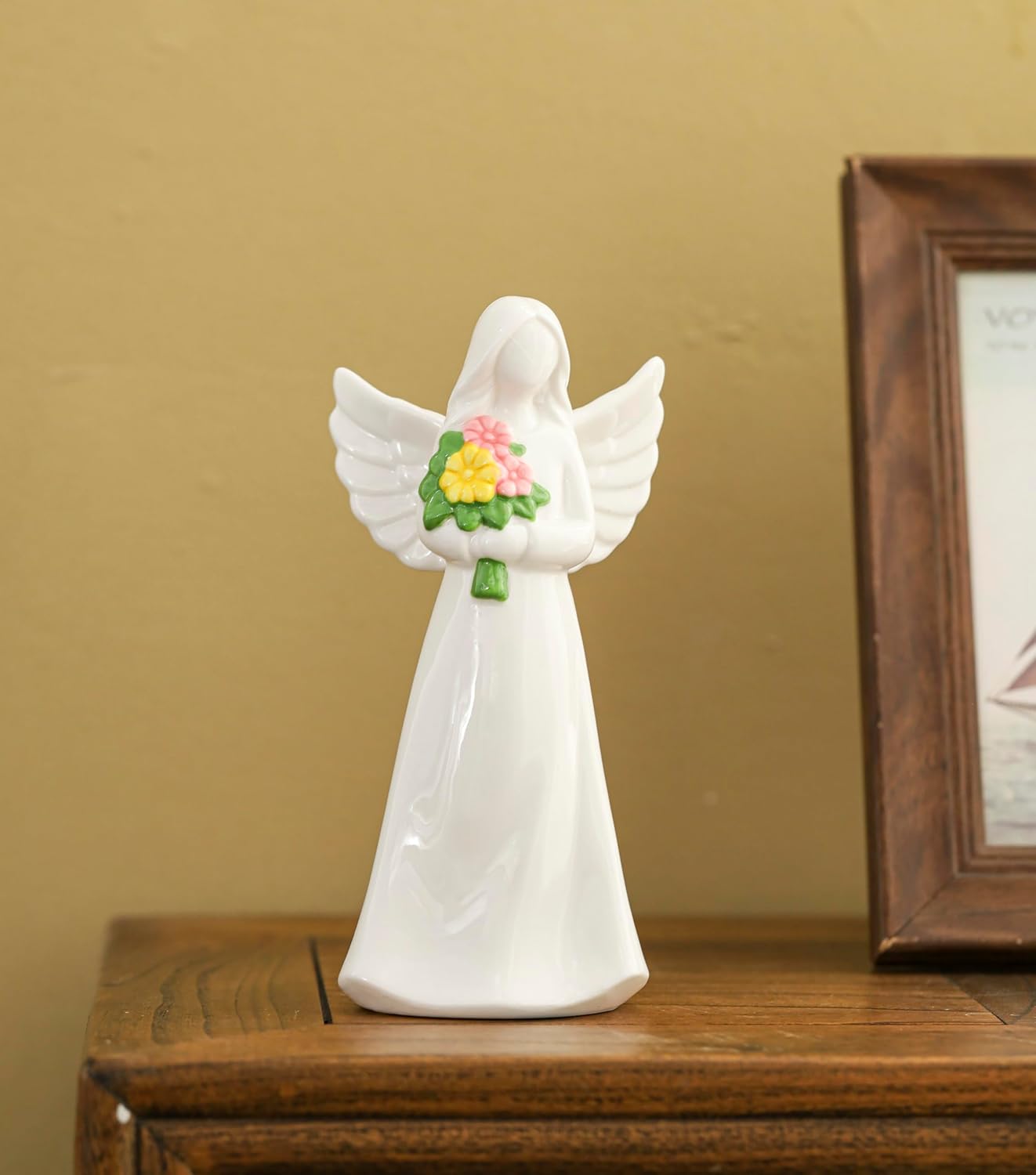 ADAVAS.Y&G Lighted Angel Figurine with Flowers – Ceramic Angel Night Light – LED Memorial Angel Statue – Christian Gift for Women, Mom, Grandma, Sympathy or Mother’s Day - Image 2