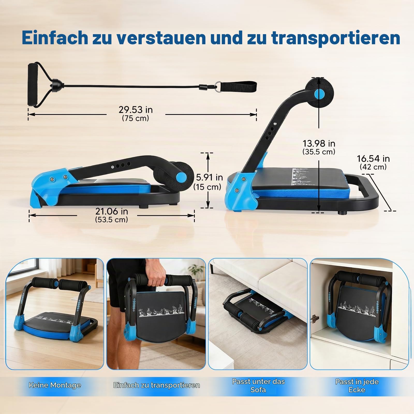 Bauchtrainer für Zuhause 4 Widerstandsstufen – Ganzkörper Core-Trainer für Zuhause, 150 kg belastbar, tragbares Fitnessgerät für Sit-ups, Arme & Beine