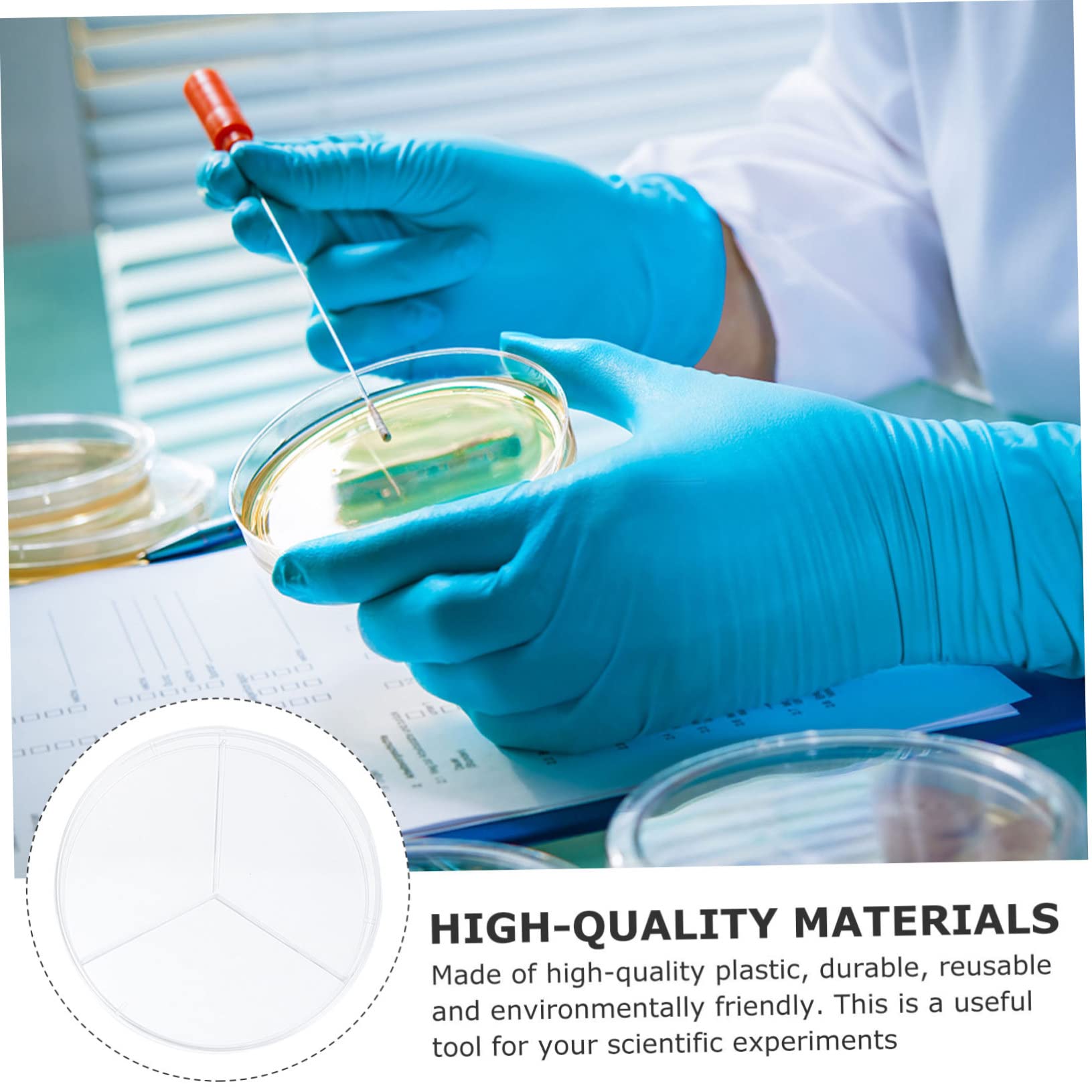OUNONA 30piezas Placas De Petri Transparentes Tapa Tres Compartimentos Para Cultivo De Bacterias Laboratorio