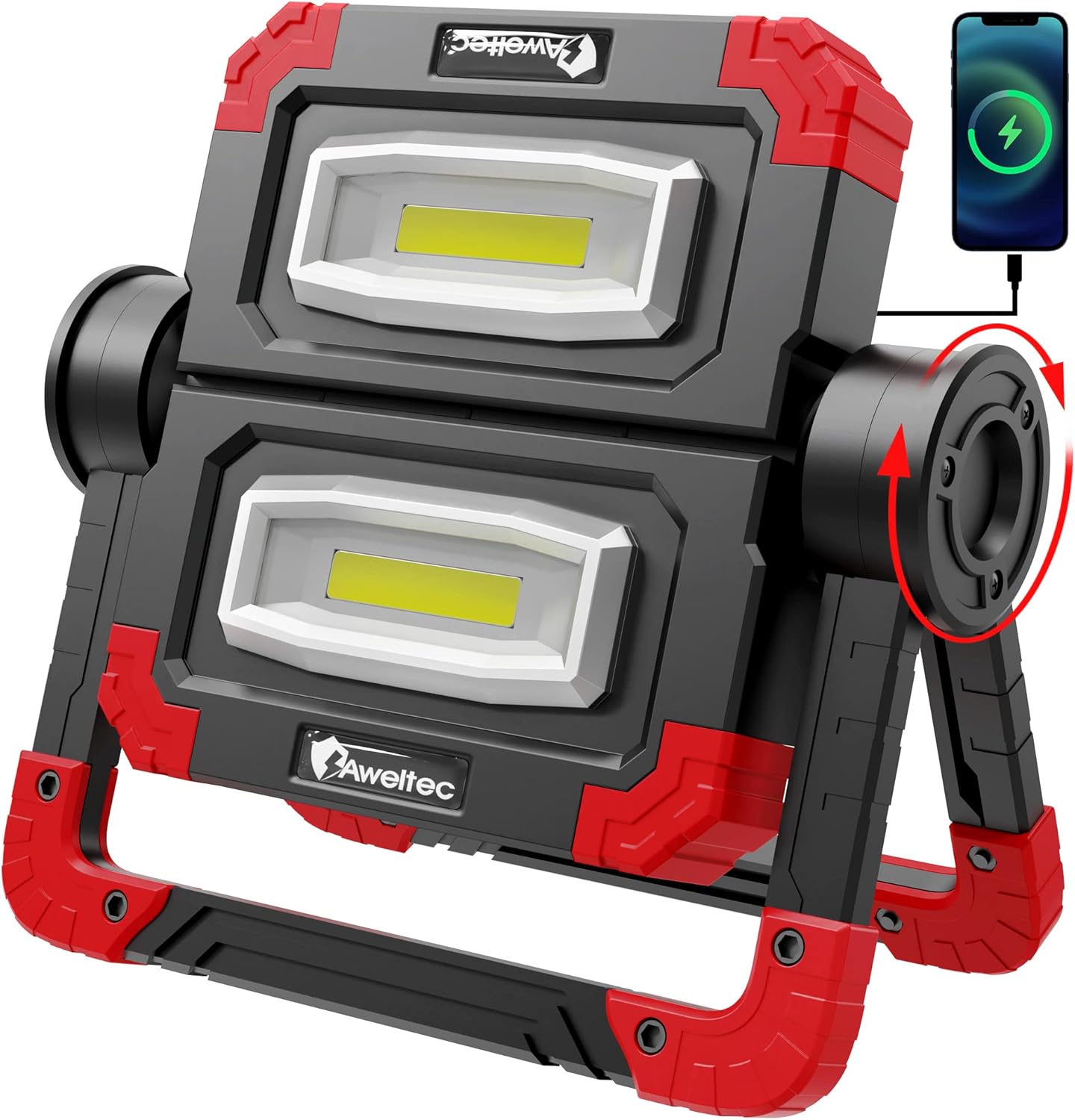 AWELTEC LED Work Light Rechargeable 2 COB 2000 Lumens 360° Foldable