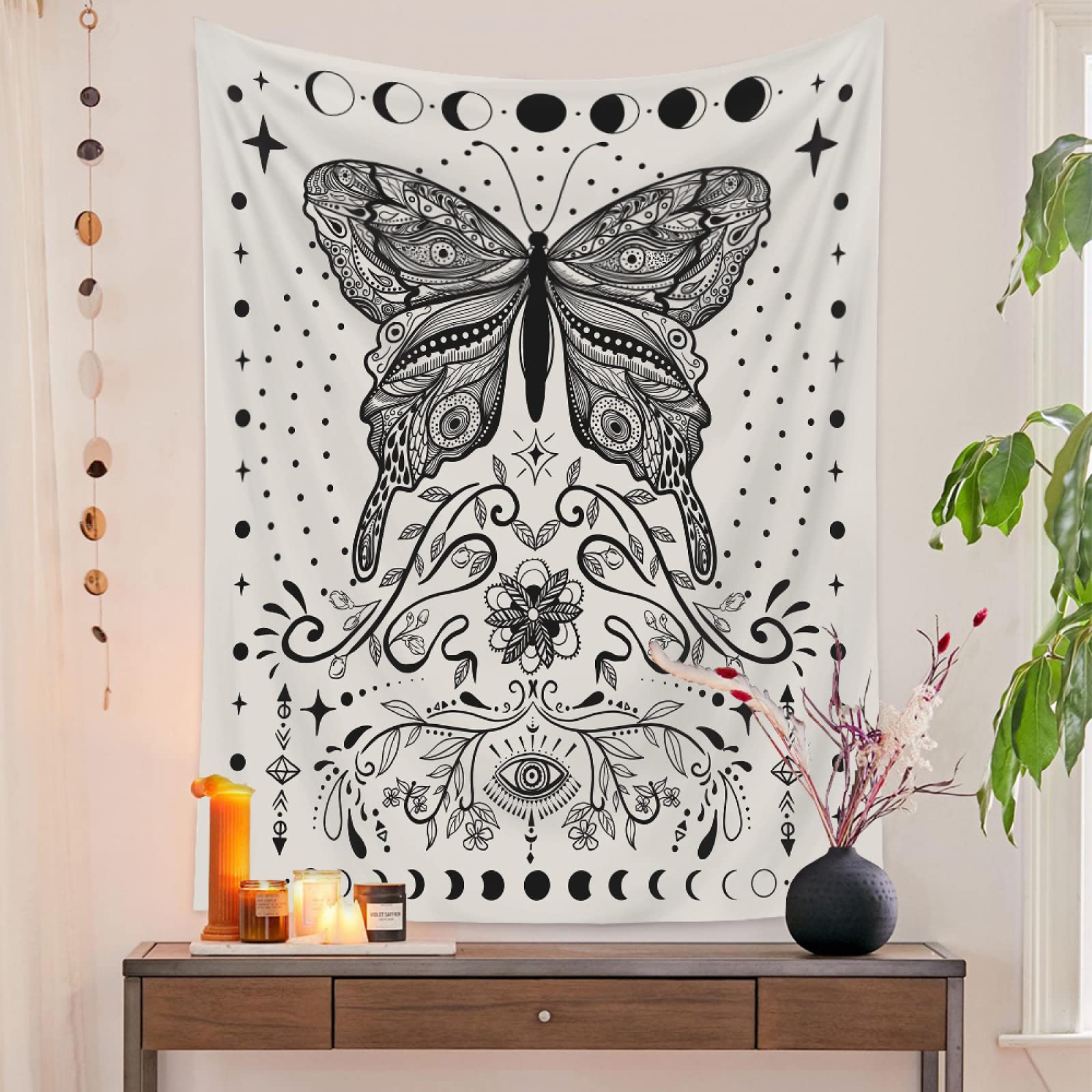 Tenture murale fleur noire en tissu polyester de qualité supérieure - 7