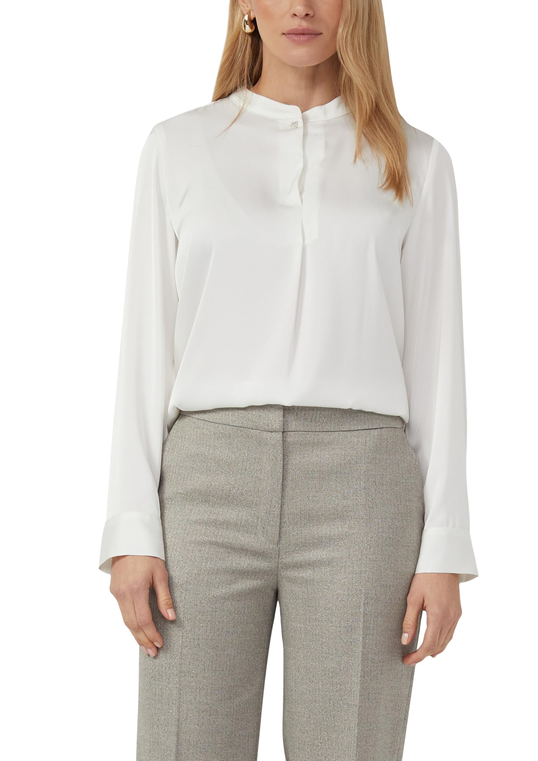 s.Oliver Fließende Langarm-Bluse mit Stehkragen und Zierknopf