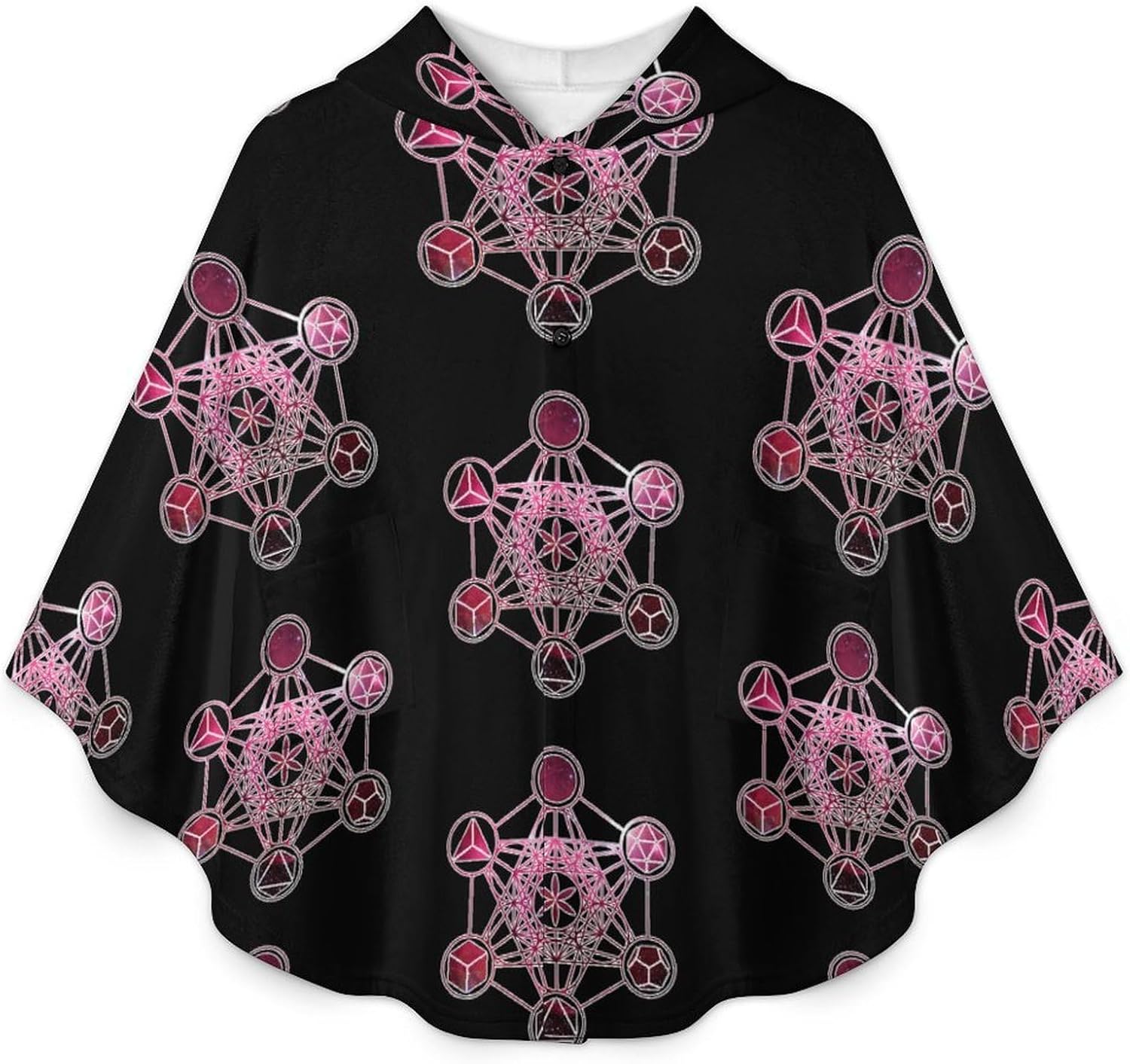 Metatron's Cube Sacred Math Wearable Blanket with Hooded Flannel Blankets Cape with Pocket