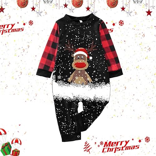 Miniatura 2 de CHUOAND Conjunto de pijamas familiares a juego con camiseta de Navidad con estampado de letras y pantalones a cuadros