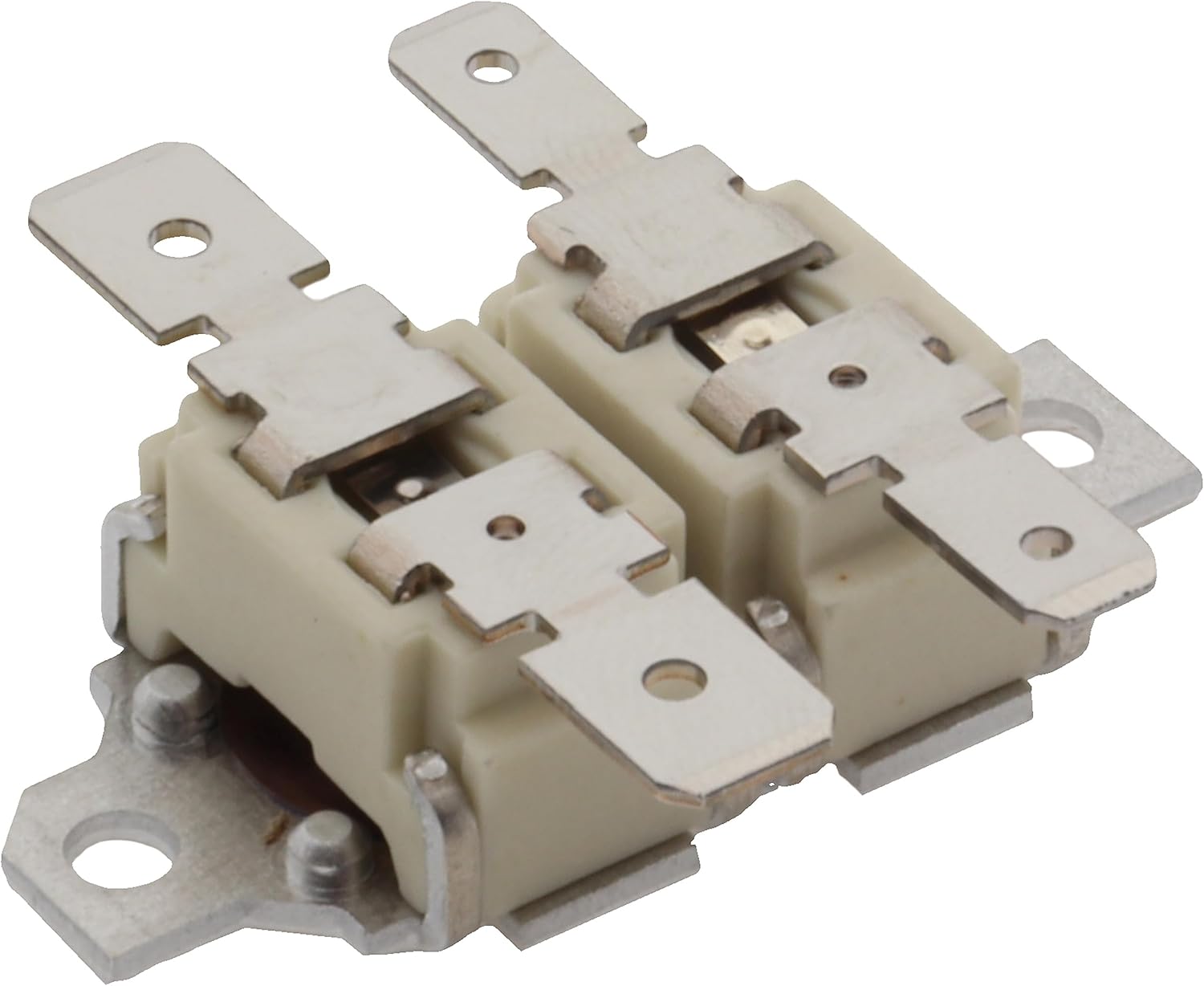 ഫ്രണ്ട് view of the Polti dual thermostat thermofusible, showing two beige rectangular units with metal terminals.