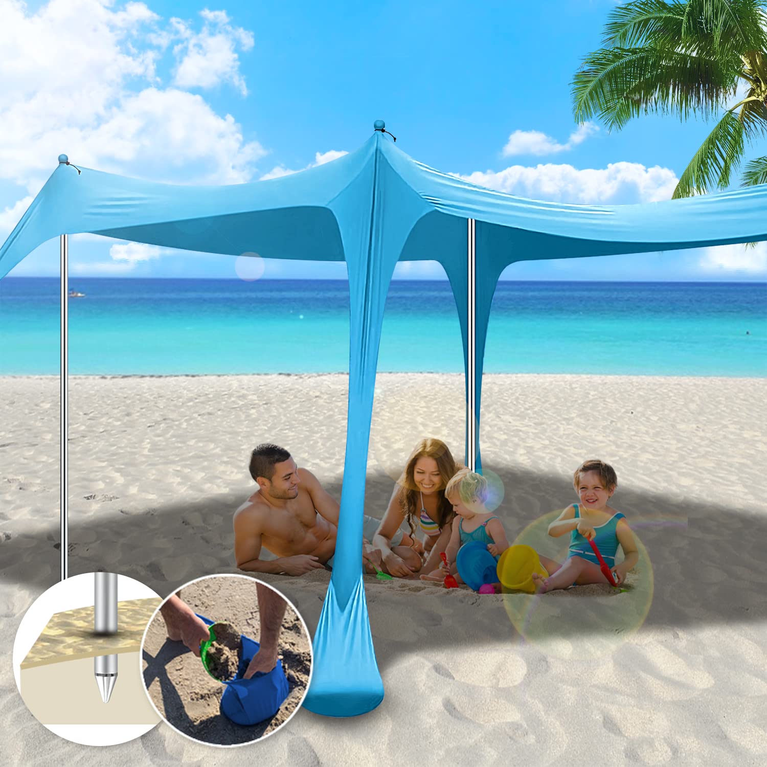 Buy Beach Tent Sun Shelter UPF50+, 10x10 FT Family Pop Up Sun Shade with 4 Aluminum Poles